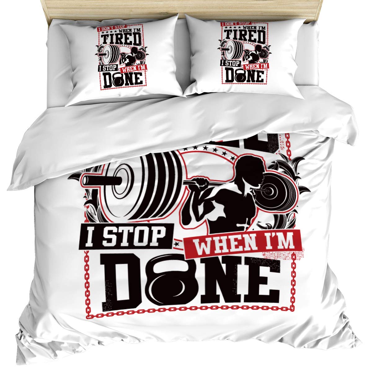 Premium Weightlifting Themed Duvet Cover Set - 3 Piece Full Size Bedding with Ultra Soft Washed Cotton, Breathable Fabric, Corner Ties & Zipper Closure (1 Duvet Cover + 2 Pillow Shams) - Perfect for Gym Enthusiasts, Sports Lovers & Home Decor
