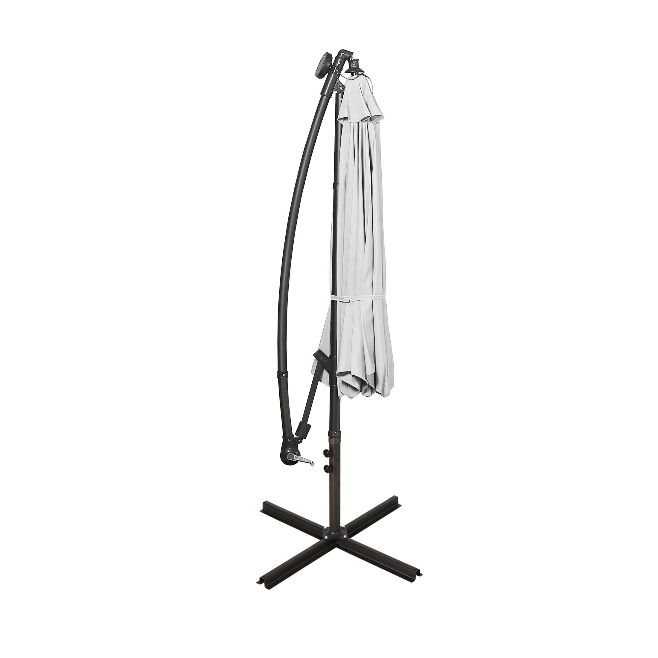 WO Home Furniture 10ft Patio LED Cantilever Umbrella with Stand - Set of 2 PCS, White - Perfect for Outdoor Dining, Poolside Lounging & Backyard Relaxation