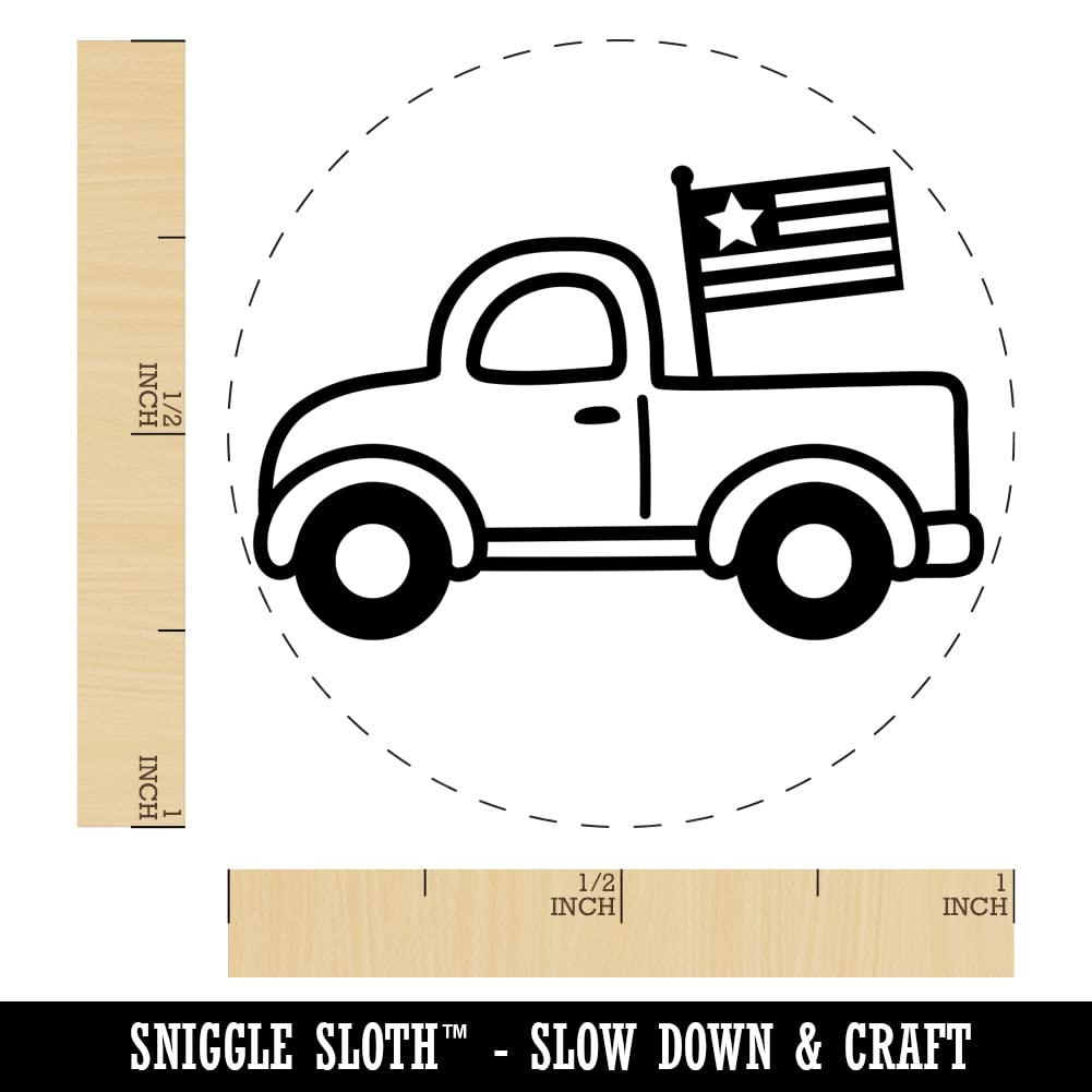 Self-Inking Rubber Stamp - 1 Inch Medium Truck Design with Flag for Crafting, Planners & DIY Projects - Black Ink Stamp for Scrapbooking, Card Making & Office Use