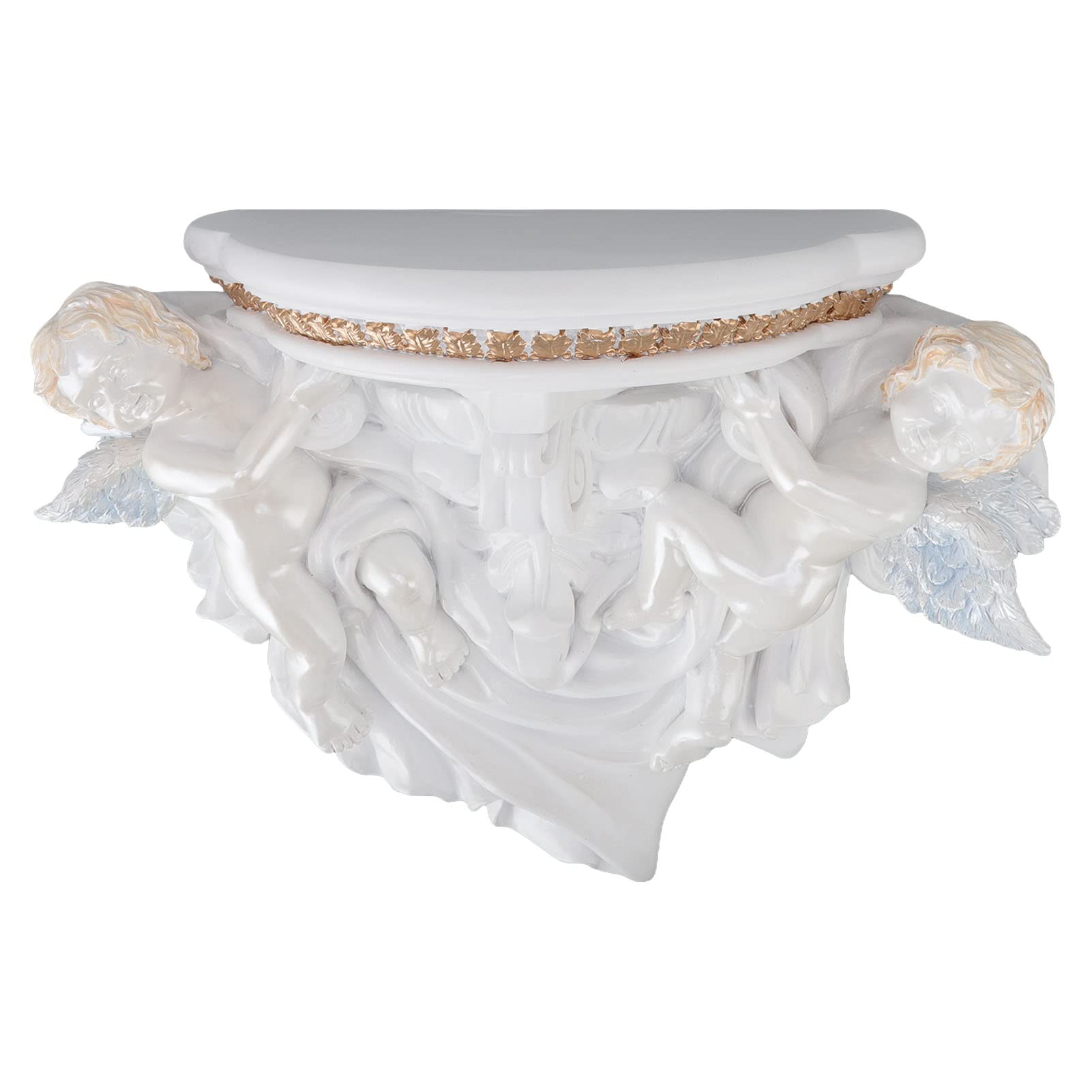 Okuyonic Angel Wall Shelf - Elegant European Style Kitchen Shelf in Pure White Gold - Perfect for Organizing Spices, Utensils, and Decor in Your Home