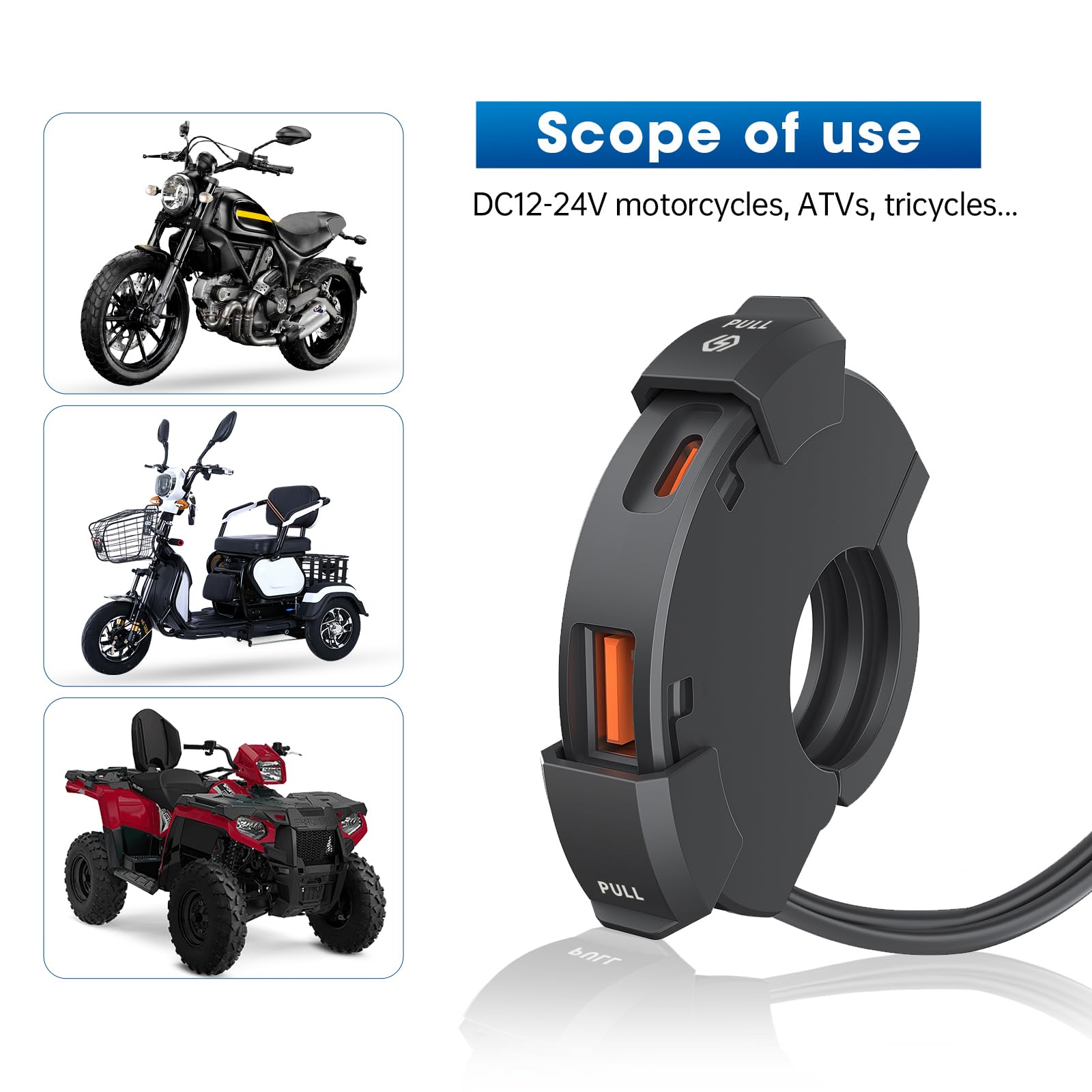 18W Fast Motorcycle Phone Charger with 30W USB-C PD Quick Charge | IP65 Waterproof SAE to USB Adapter | Black | Perfect for Harley, Honda, Yamaha & Adventure Riding