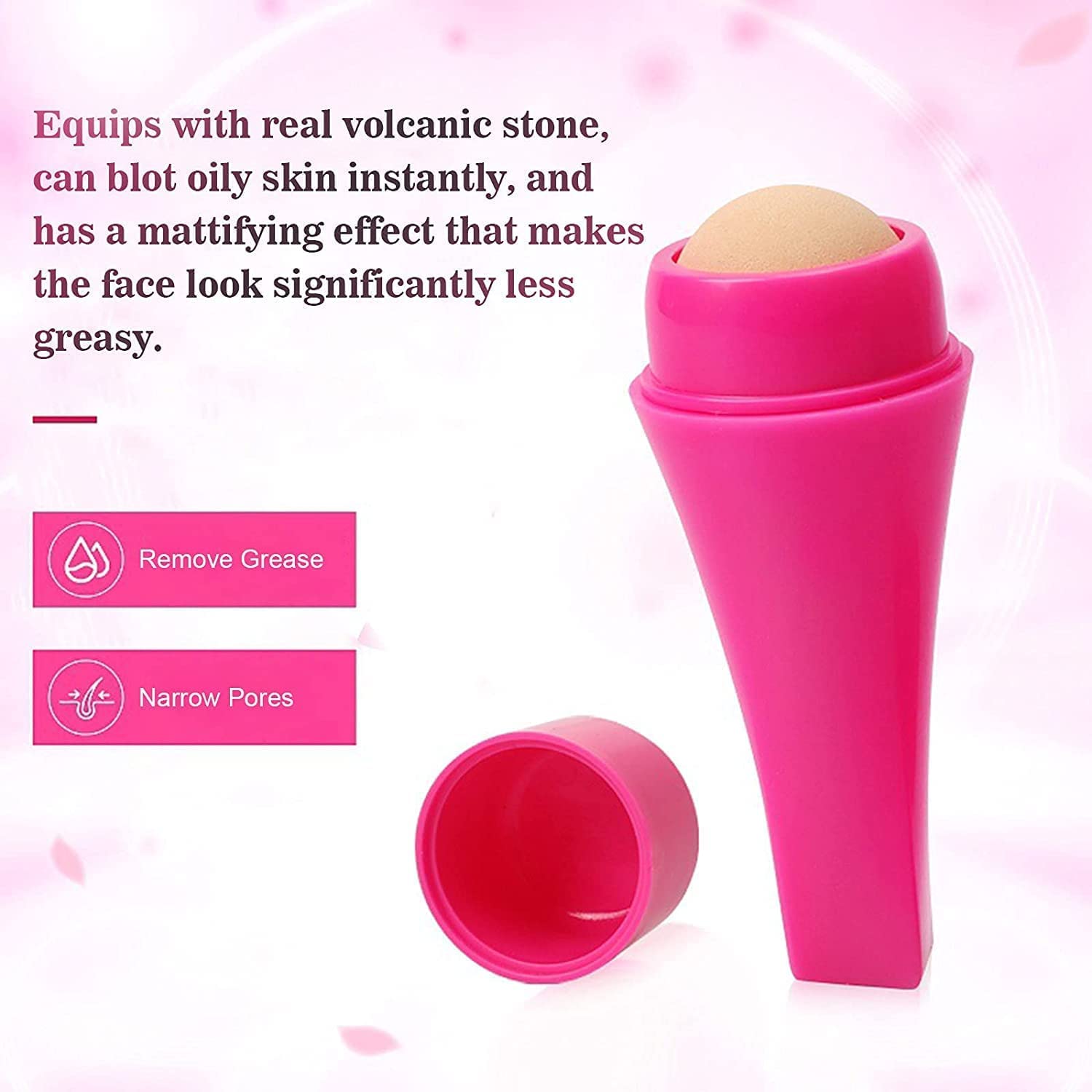 PAVITYAKSH Volcanic Stone Face Roller for Oily Skin - Reusable Oil Absorbing Facial Roller with Makeup Sponge | Reduces Shine & Controls Excess Oil | Perfect for Daily Skincare, Makeup Prep & On-The-Go Touch Ups