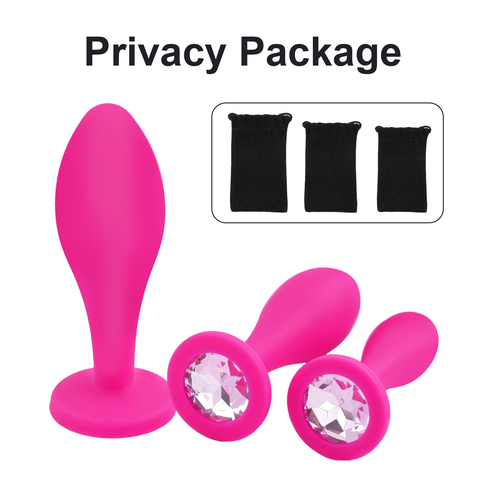 3pcs Jeweled Silicone Anal Plugs Set - Anal Training Kit for Women, Men & Couples | Comfortable Butt Plug Sex Toys for Beginners & Advanced Users | Perfect for Solo Play, Couples Fun & BDSM Exploration (Pink)