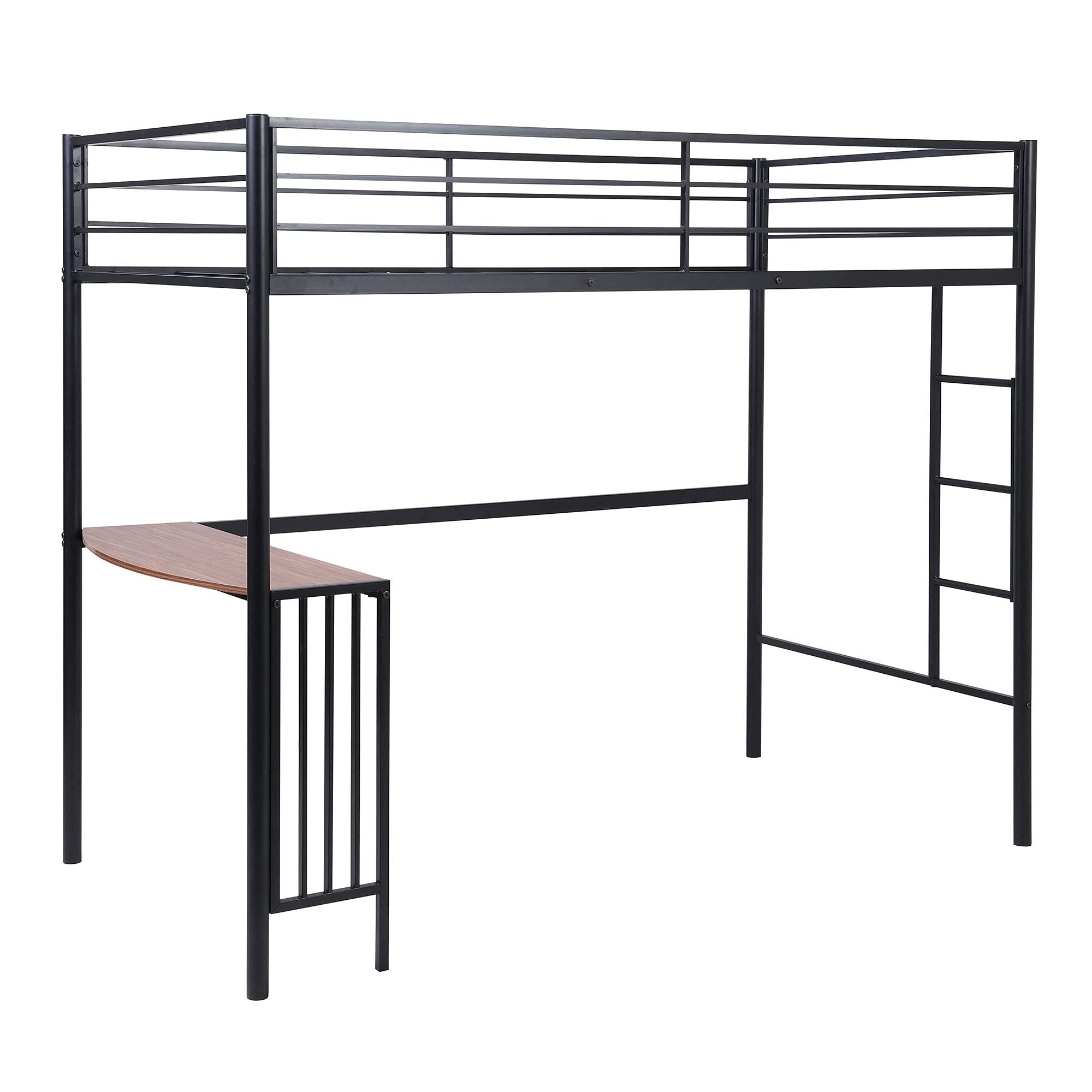 **Metal Twin Loft Bed Frame with Built-in Ladder, Guardrails, Desk & Bookcase - Space-Saving Bunk Bed for Kids & Teens - Perfect for Small Bedrooms, Dorms, or Shared Rooms (Black)**