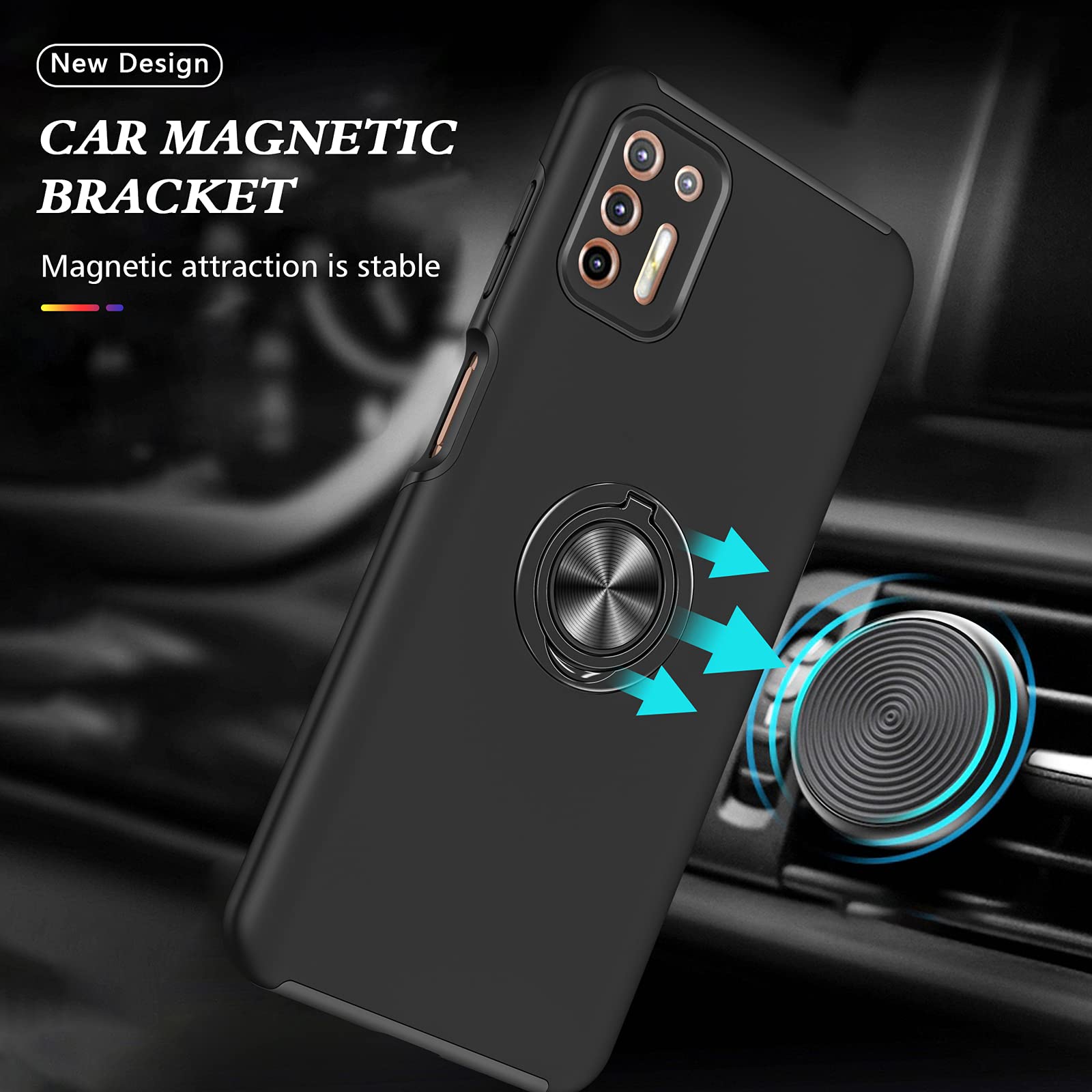 ASUWISH Magnetic Ring Holder Case with Tempered Glass Screen Protector for Moto G9 Plus - Slim Protective Cover Compatible with Motorola Moto G9/G9+/G9 Plus - Perfect for Work, Travel & Daily Use (Black)