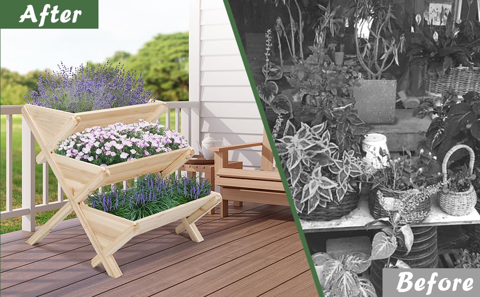 3-Tier Wooden Vertical Raised Garden Bed with Legs - Elevated Planter Box for Flowers, Herbs & Vegetables - Natural Wood Outdoor Gardening Kit for Patio, Balcony & Small Spaces