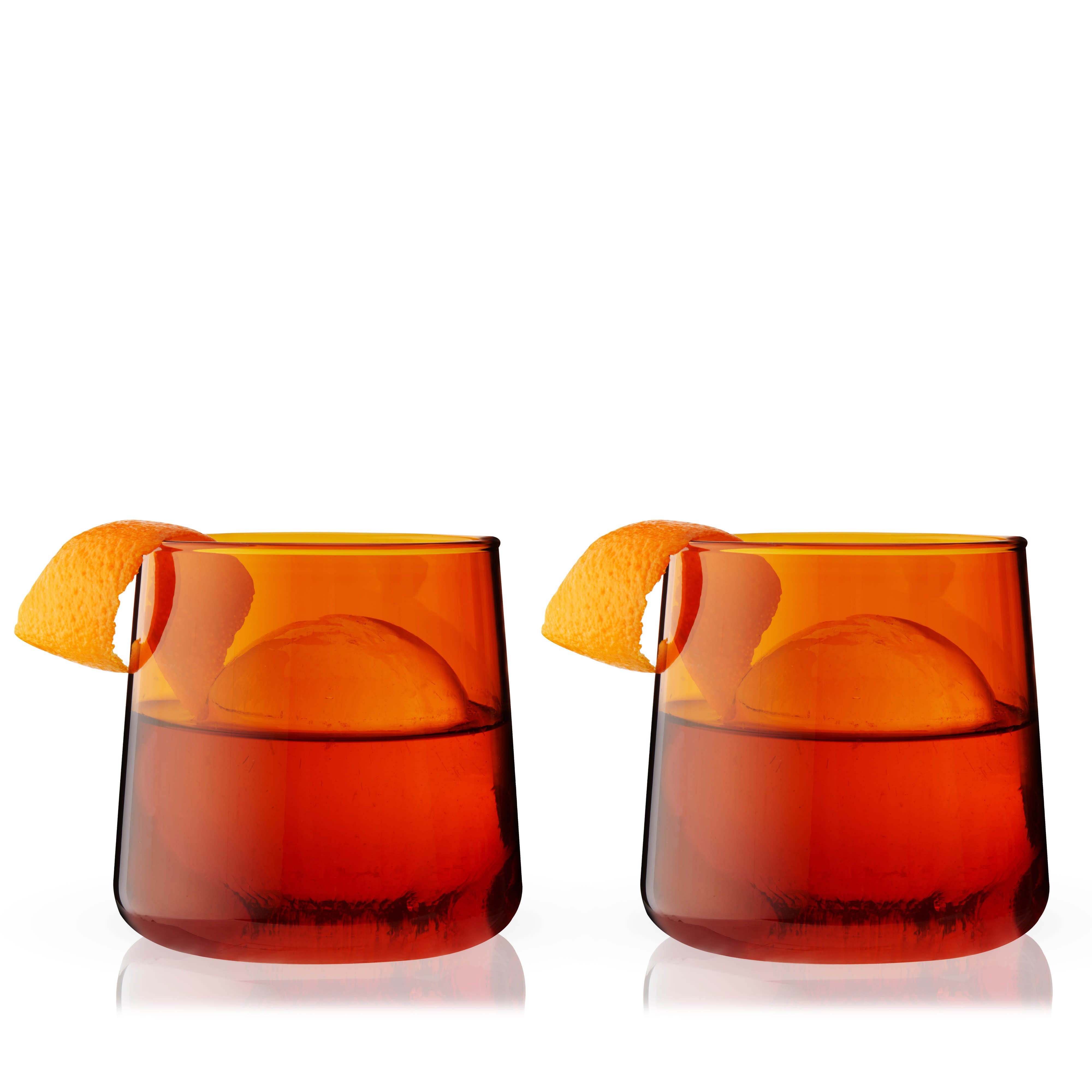 Aurora Amber Cocktail Glasses Set of 2 - Elegant Whiskey Tumbler for Bourbon, Scotch & Cocktails - Perfect for Home Bar, Parties & Gifts