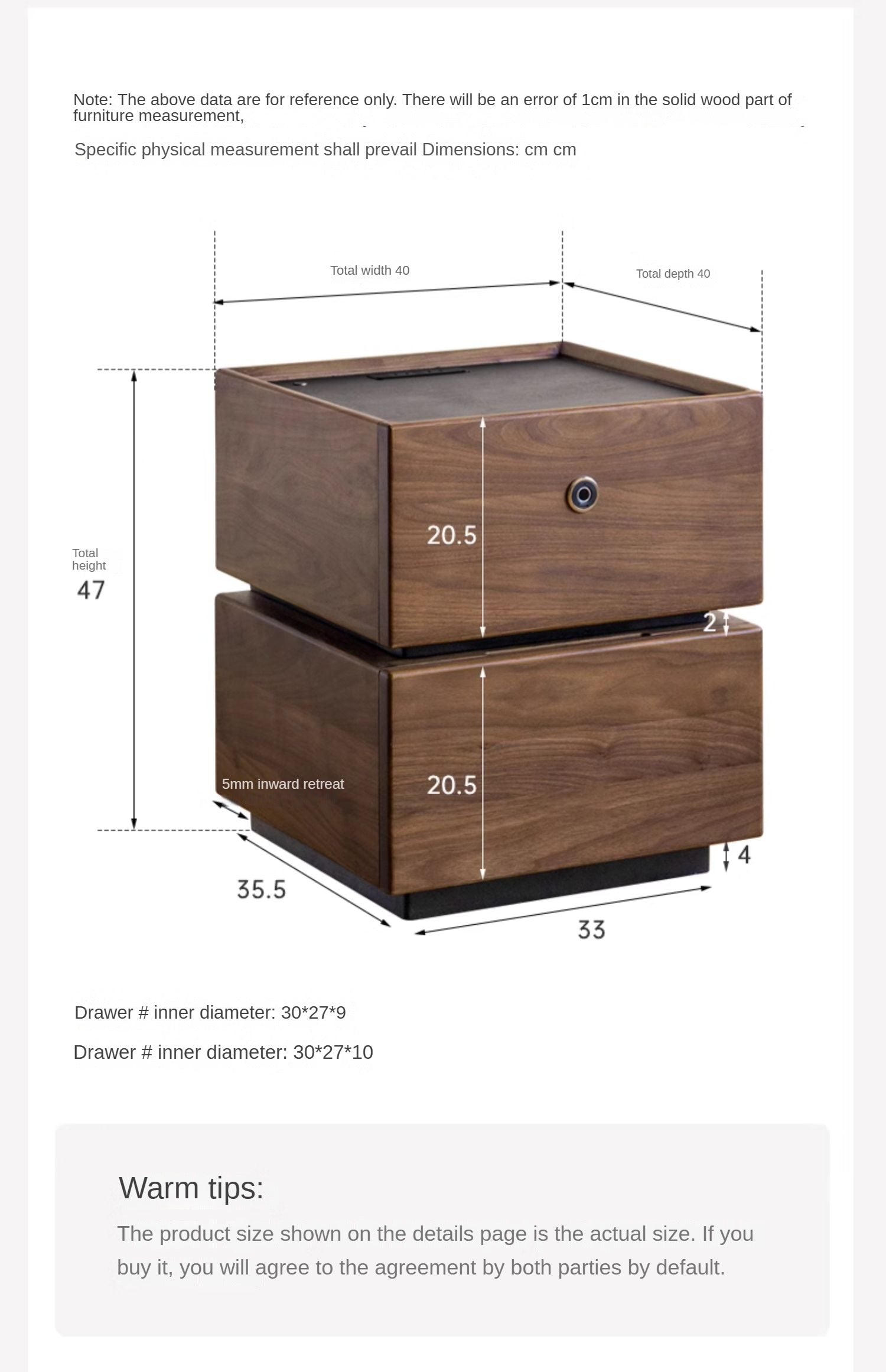 Premium Black Walnut Solid Wood Nightstand with Drawer - Modern Bedside Table for Bedroom, Living Room & Office - Durable Multi-Functional Storage Furniture