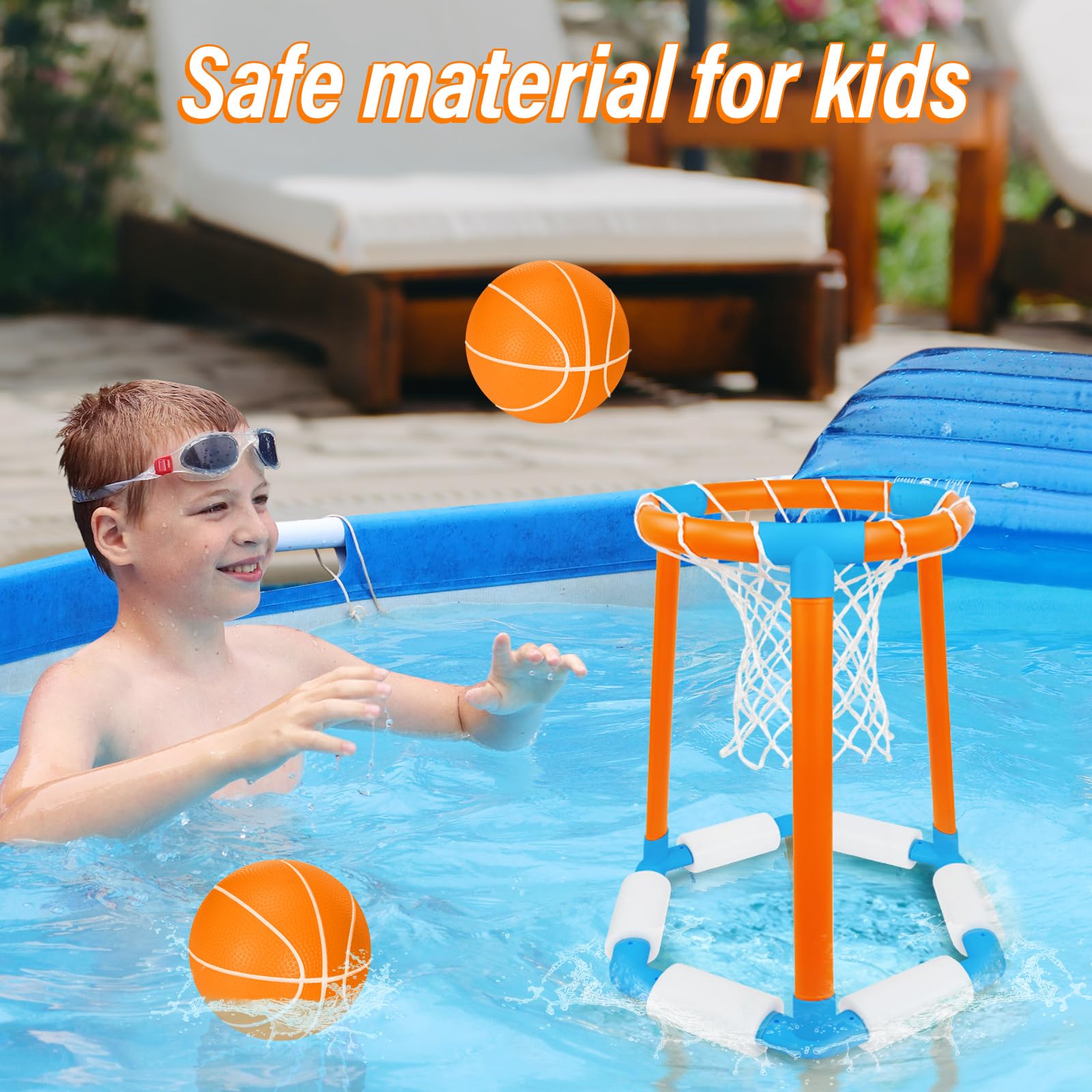 **Floating Pool Basketball Hoop Set with 2 Basketballs & Pump - Fun Water Toys for Kids & Adults - Perfect for Outdoor & Indoor Pool Games, Summer Parties & Backyard Fun**