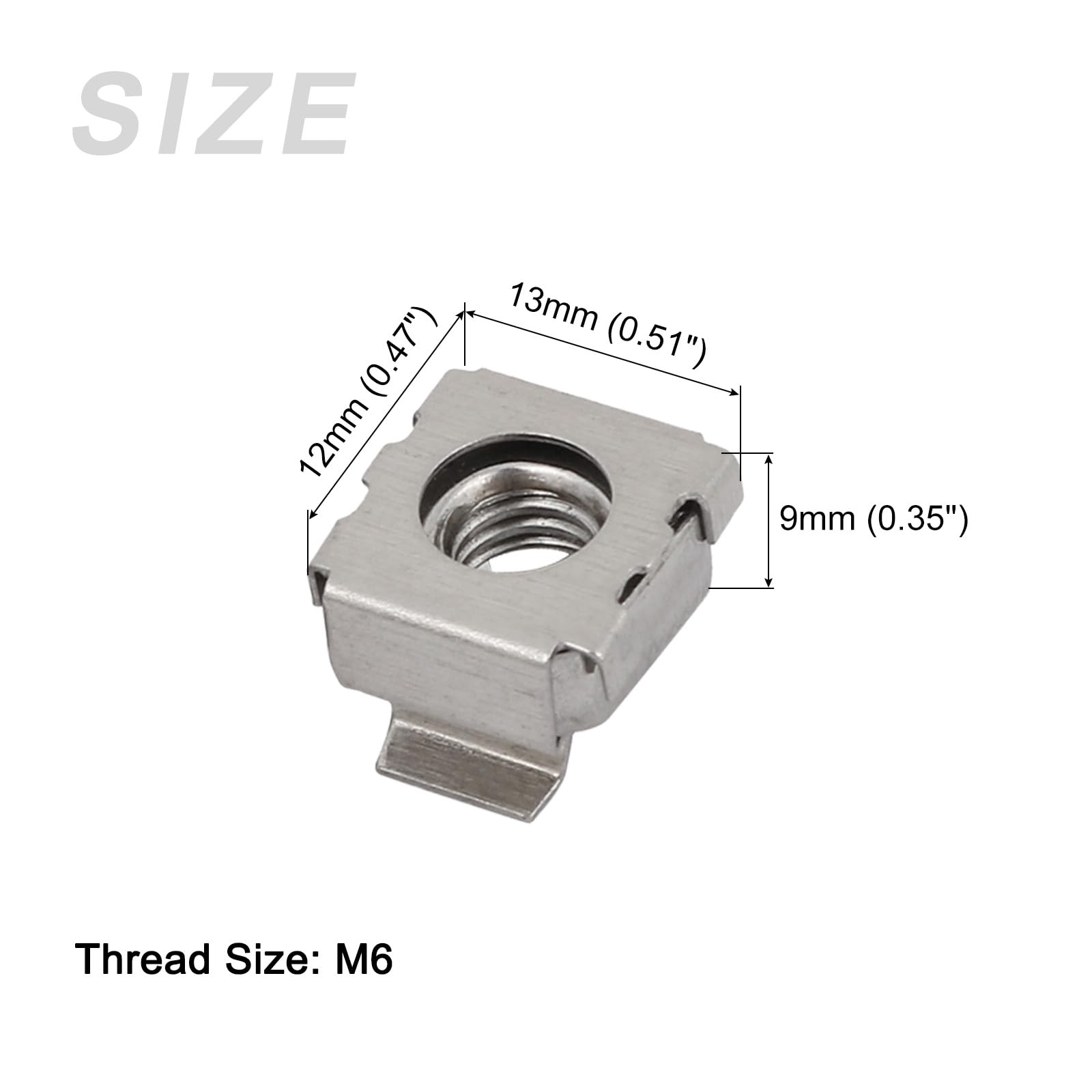 METALLIXITY M6x13mm Stainless Steel Cage Nuts (5-Pack) - Silver Rack Mount Hardware for Server Cabinets & Network Shelves | Perfect for Data Center Equipment Installation & IT Rack Organization