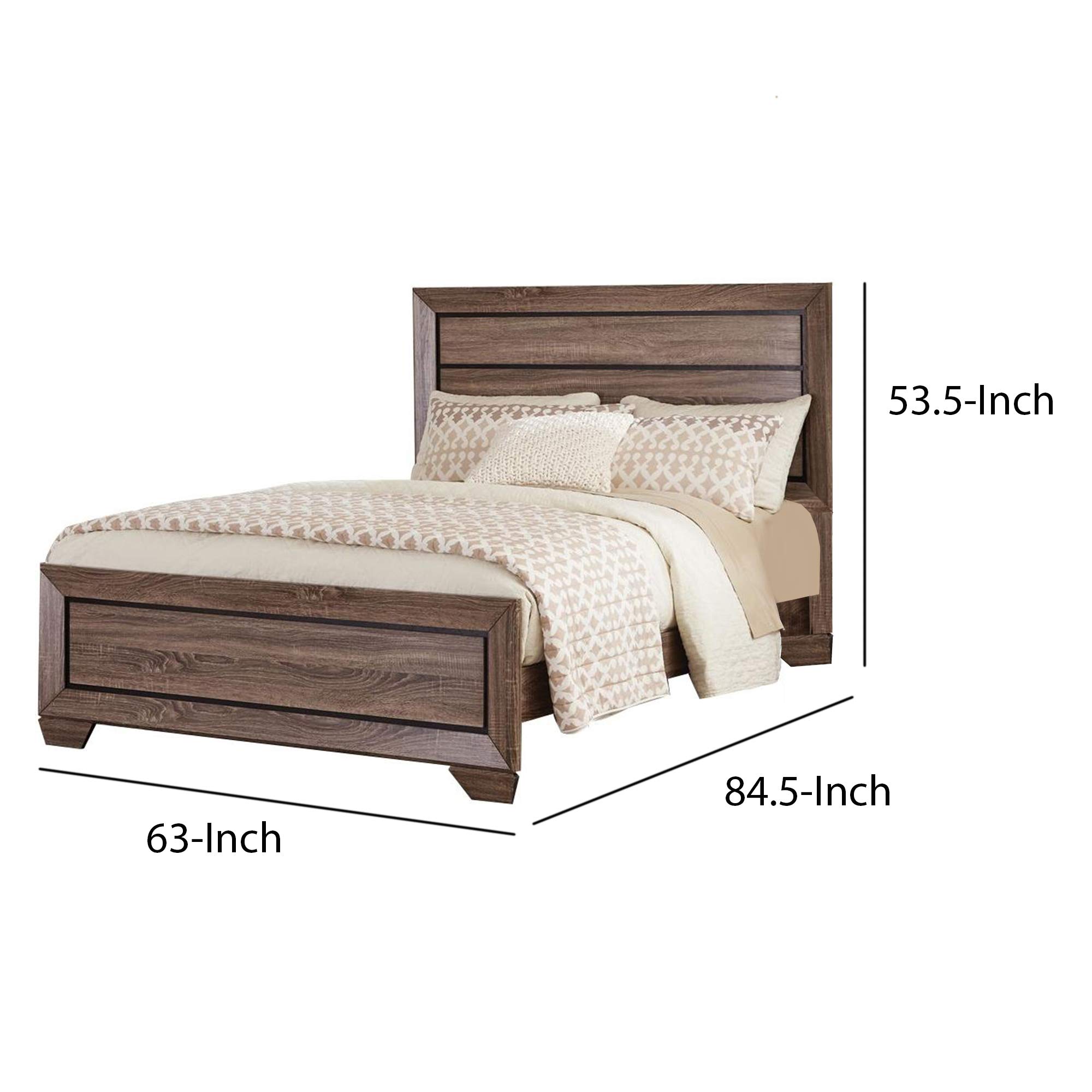 Benjara Transitional Style Queen Size Bed Frame with Natural Wood Grain Details in Brown - Perfect for Master Bedrooms, Guest Rooms & Modern Farmhouse Decor