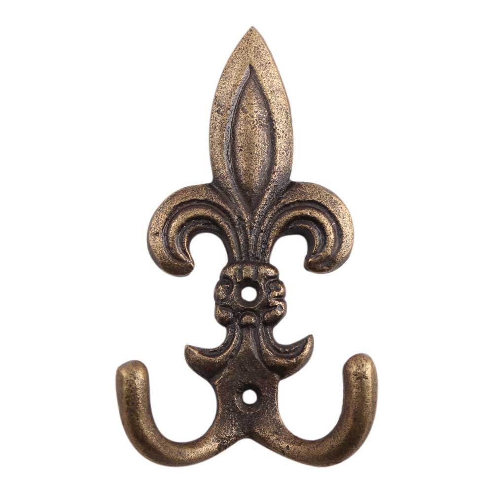 Vintage Iron Wall Hooks for Backpacks, Keys & Coats - Rustic Double Prong Hooks with Fleur De Lis Design - Antique Decorative Hooks for Shabby Chic Home & Farmhouse Decor (Set of 6) - Perfect for Entryway, Mudroom, Kitchen & Bathroom Organization