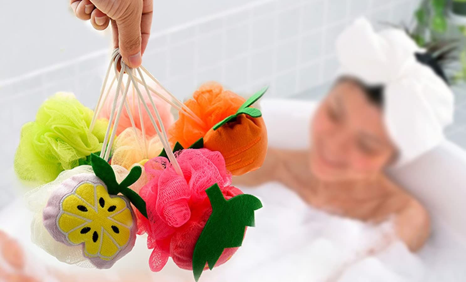 Nightstar Fruit-Shaped Body Scrubber for Kids & Adults - Soft Exfoliating Shower Loofah Sponge (2-Pack, Multi-Design) - Gentle Skin Cleansing for Bath, Spa & Sensitive Skin Care