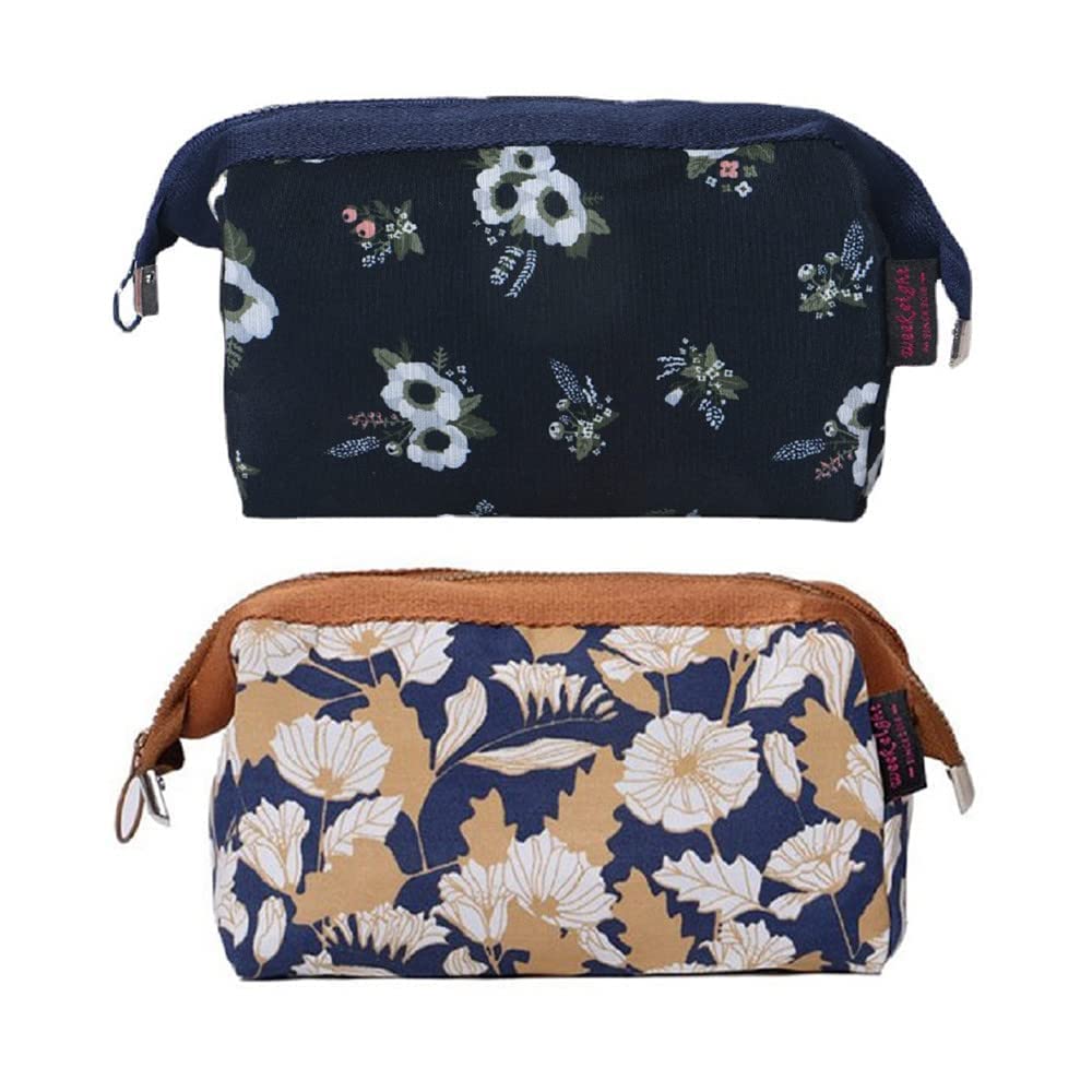 AIMERS Printed Makeup Organizer Pouch for Women - Portable Cosmetic & Toiletry Bag for Brushes, Cosmetics, Travel Essentials (Pack of 2) | Perfect for Travel, Gym, Home Storage & Daily Use