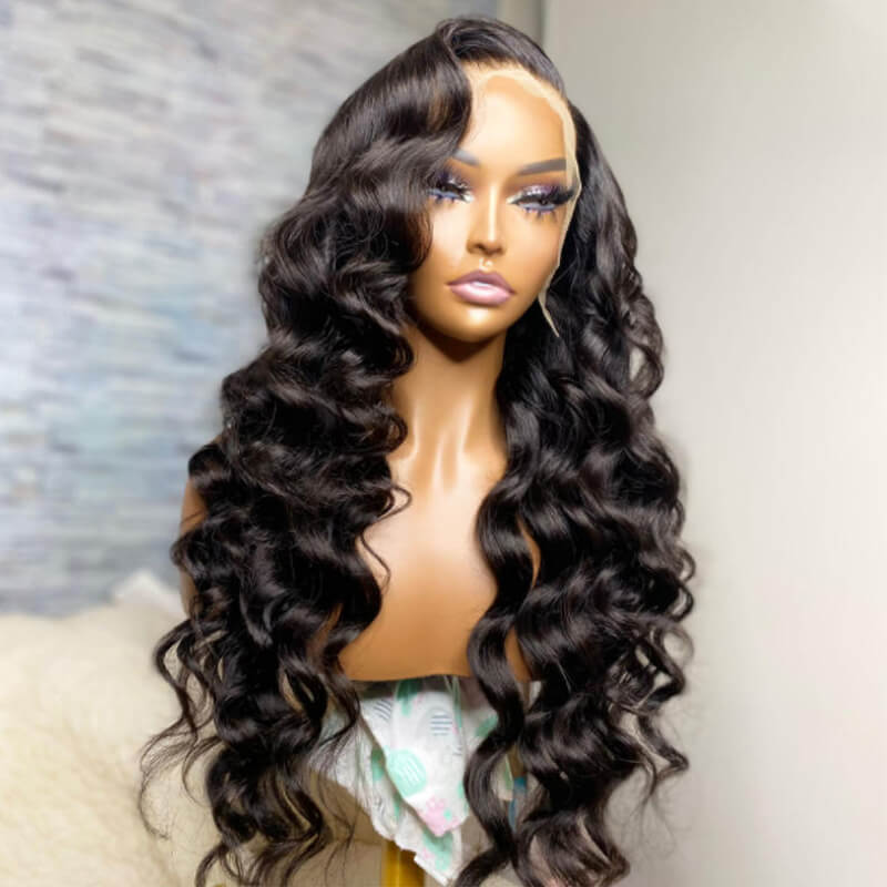 Eullair Glueless Loose Wave Human Hair Wig with HD Transparent Lace Frontal | Natural Curly Hairpiece for Women | Perfect for Daily Wear, Cosplay & Special Occasions
