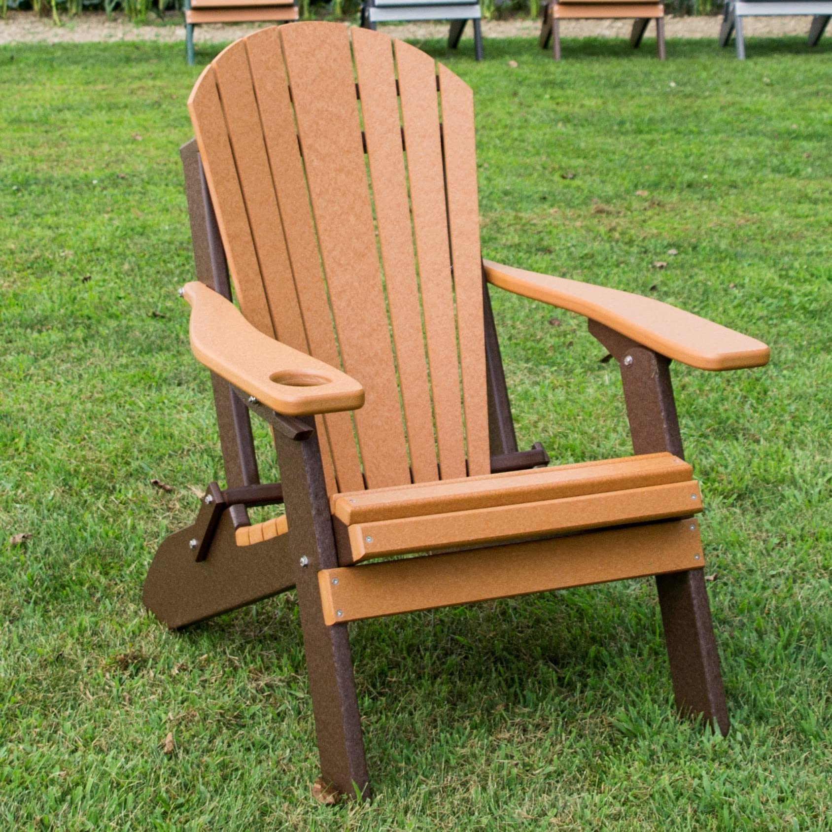 Poly Folding Adirondack Chair - Lightweight & Durable Outdoor Furniture for Patio, Garden, Poolside & Camping - Cedar & Tudor Brown Finish - Furniture Barn USA