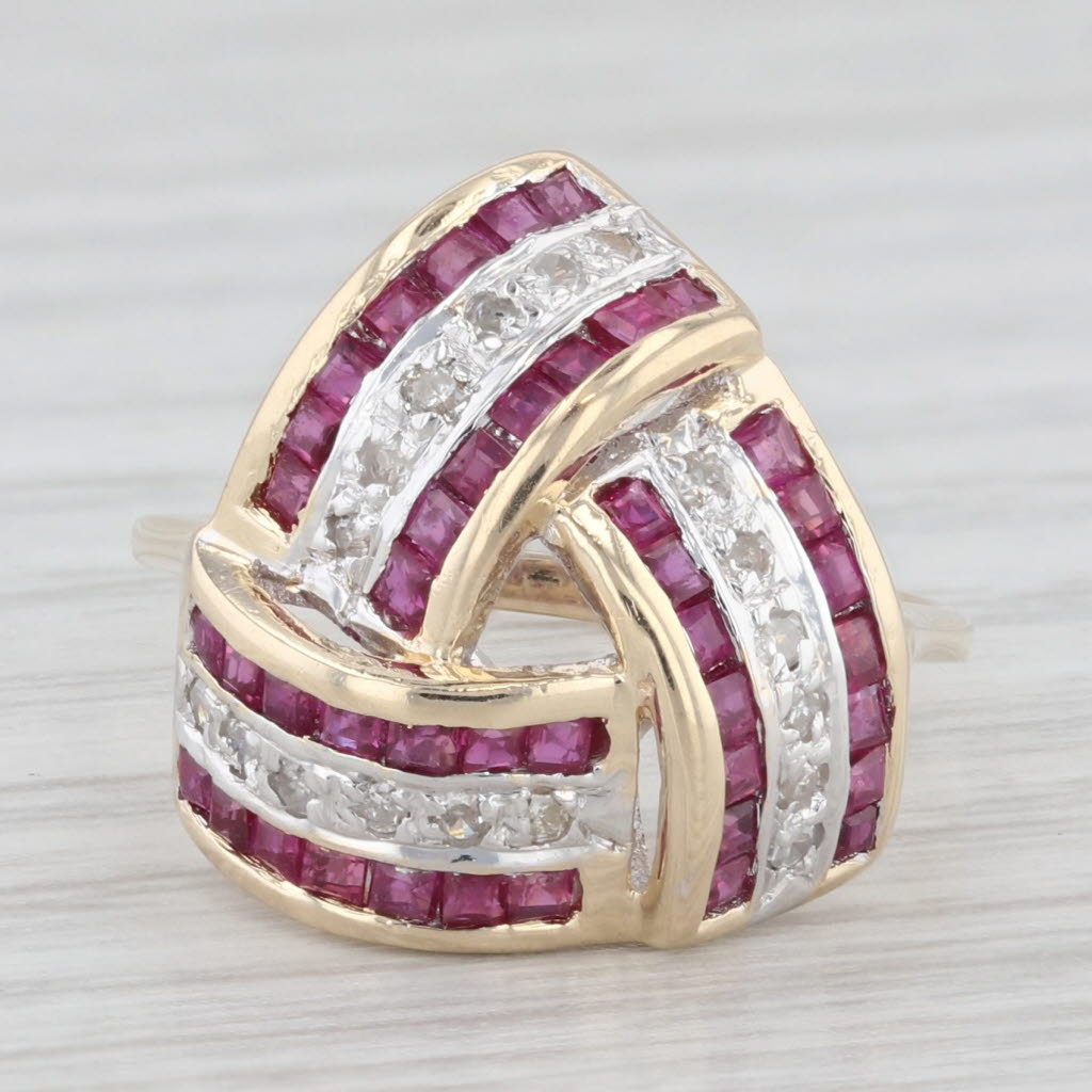 0.49ctw Genuine Ruby & Diamond Knot Ring in 14k Yellow Gold - Size 4.5 - Elegant Cocktail Ring for Women - Perfect for Weddings, Anniversaries & Special Occasions