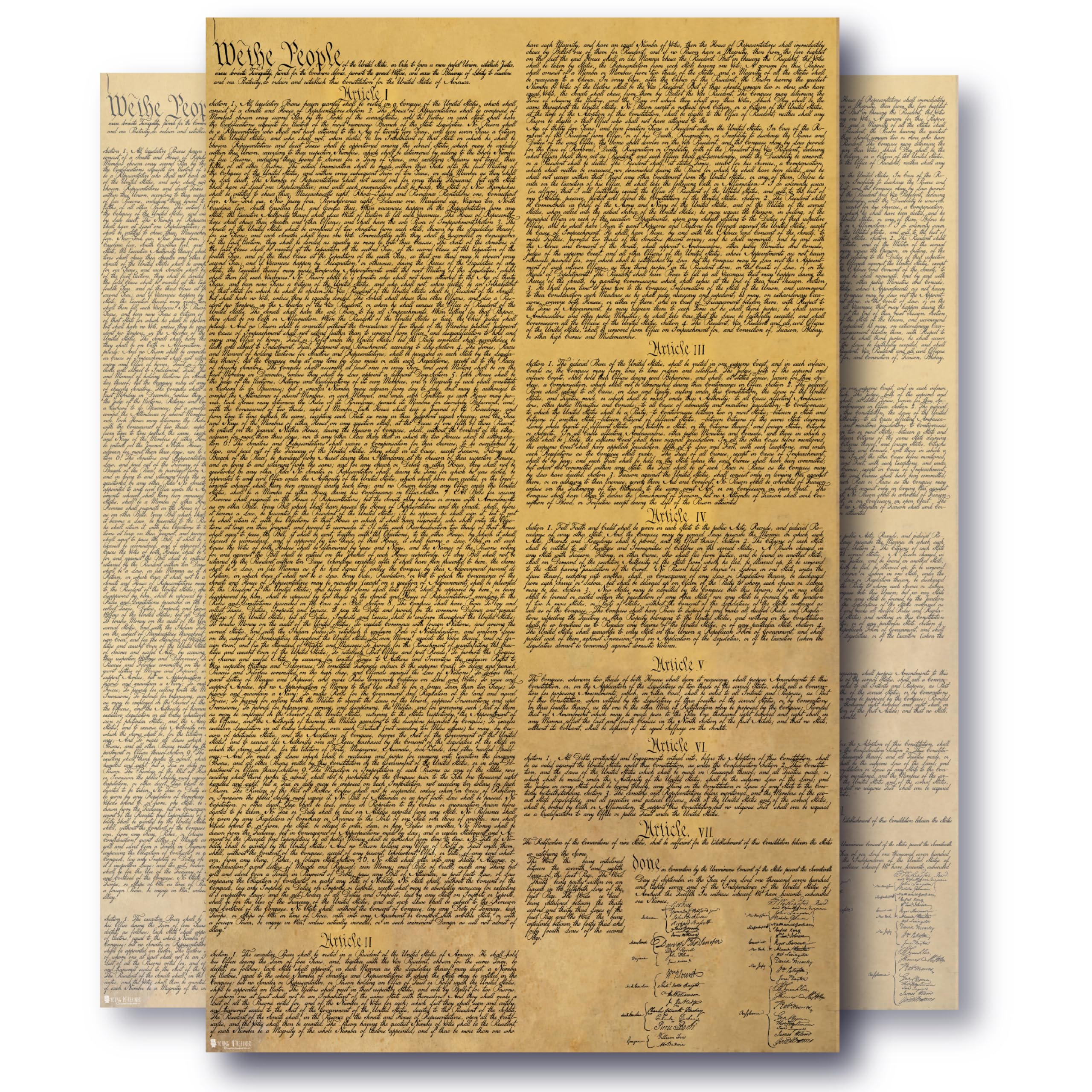 US Constitution and Bill of Rights Laminated Poster - Extra Large 24x36 Inch Historical Document Reproduction | Perfect for Classrooms, Home Offices & American History Enthusiasts