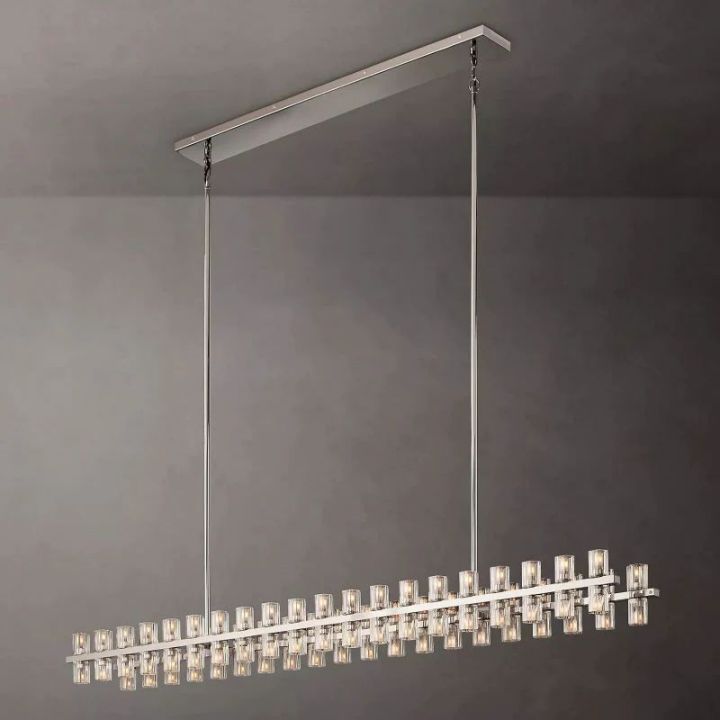 Elegant Aurora Wine Glass Rectangular Chandelier - 72 LED Lights for Dining Room, Kitchen Island & Bar Decor | Modern Crystal Pendant Lighting Fixture
