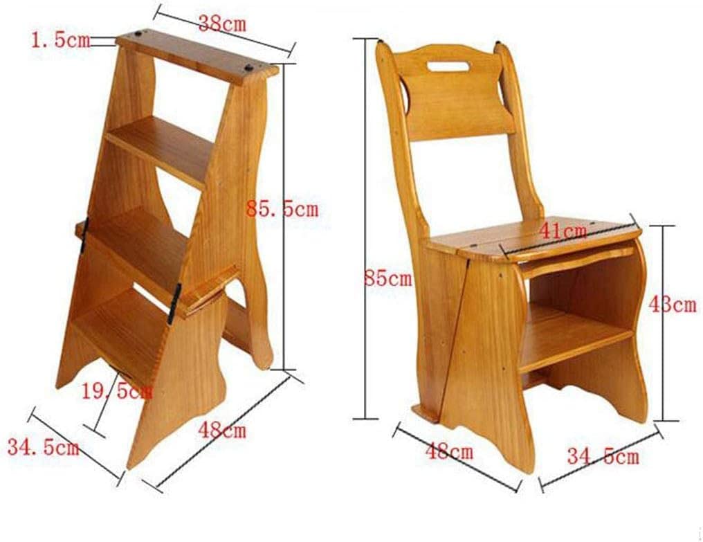 OKUOKA Wooden Step Stool for Home, Foldable Multifunctional Ladder Stool with Storage Shelf - Dual Use as Step Ladder and Chair for Kitchen, Bathroom & Kids Room