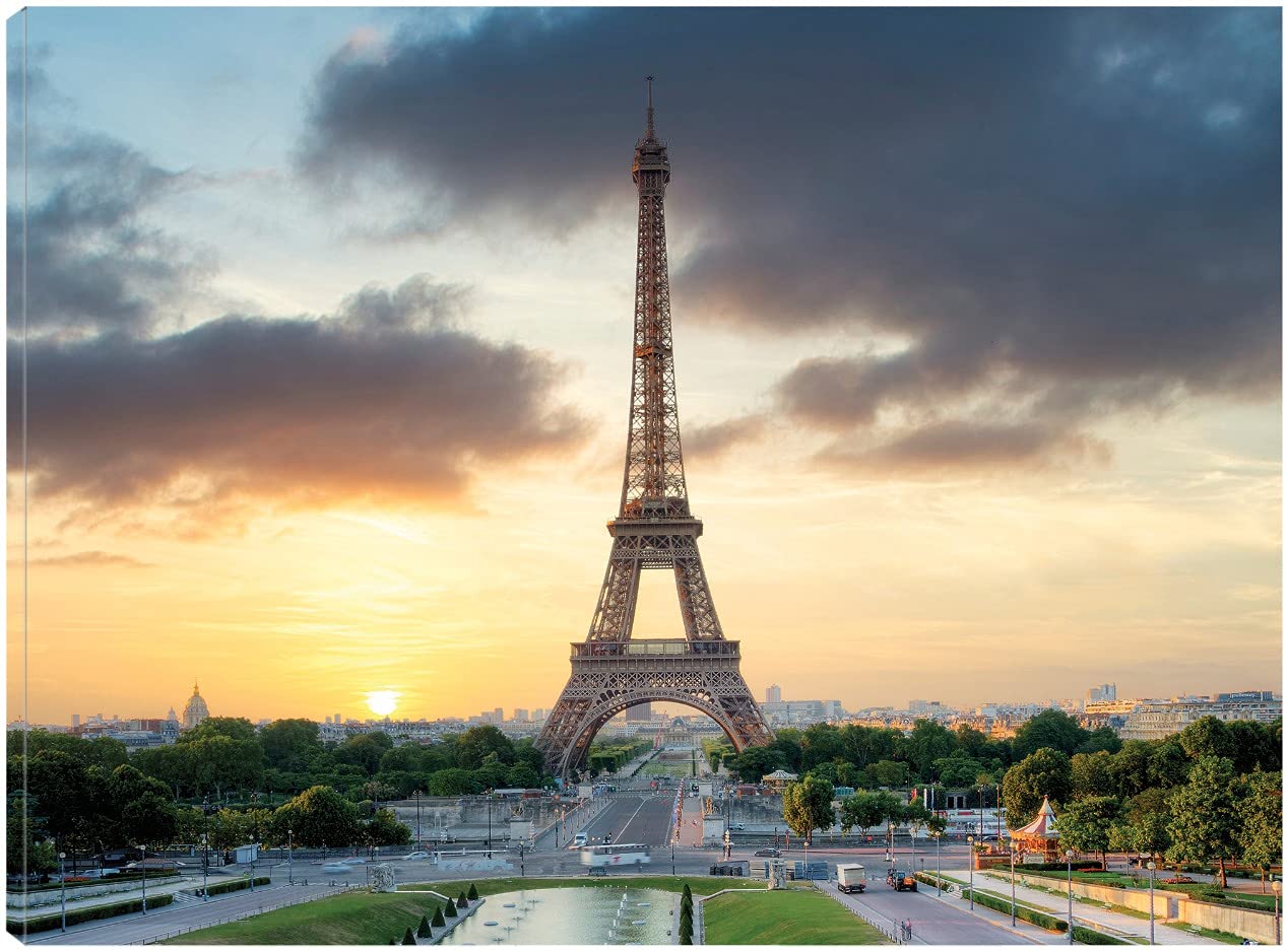 Eiffel Tower Sunset Painting - Handmade Canvas Wall Art by Alan Blaustein - 43x32 Inch Ready to Hang - Perfect for Living Room, Bedroom, Office Decor - Romantic Parisian Home Décor for Wedding Gifts & Anniversary Presents
