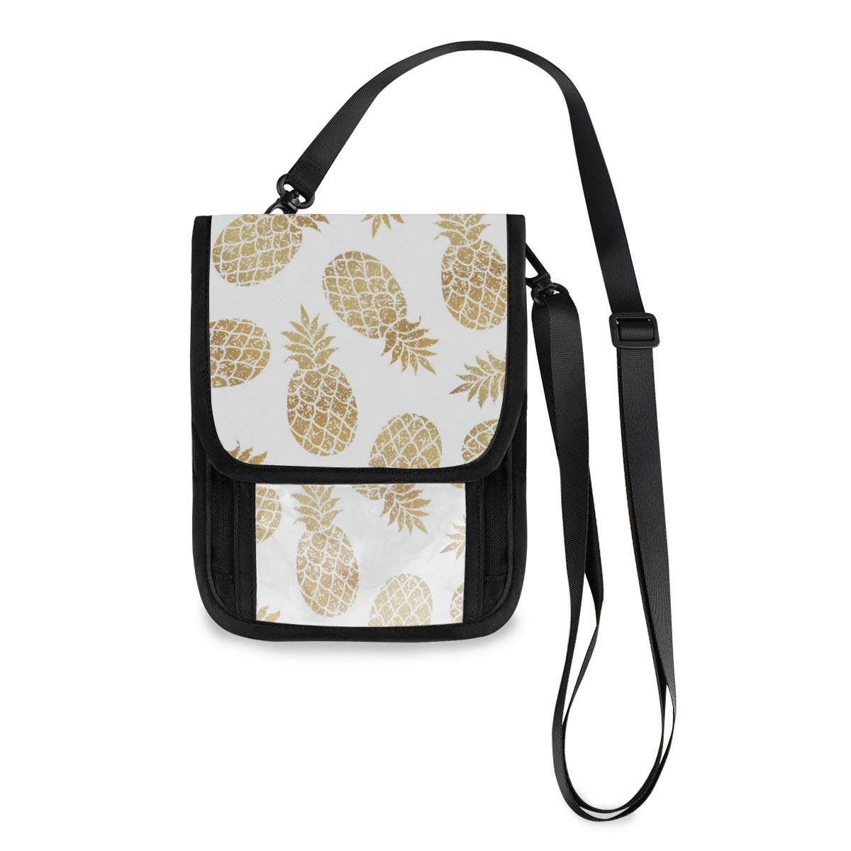 Waterproof Travel Neck Wallet with RFID Blocking - Tropical Pineapple Pattern Passport Holder & Crossbody Phone Bag for Women & Men - Perfect for Airports, Beaches & International Trips