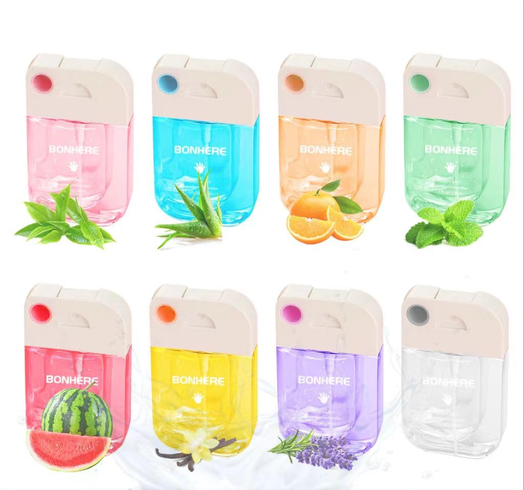 Power Mist Hydrating Hand Sanitizer Spray - Travel Size (8 Pack, 500 Sprays Total) | Alcohol-Based Moisturizing Sanitizer for On-The-Go Hygiene | Perfect for Office, Gym, Travel & Daily Use