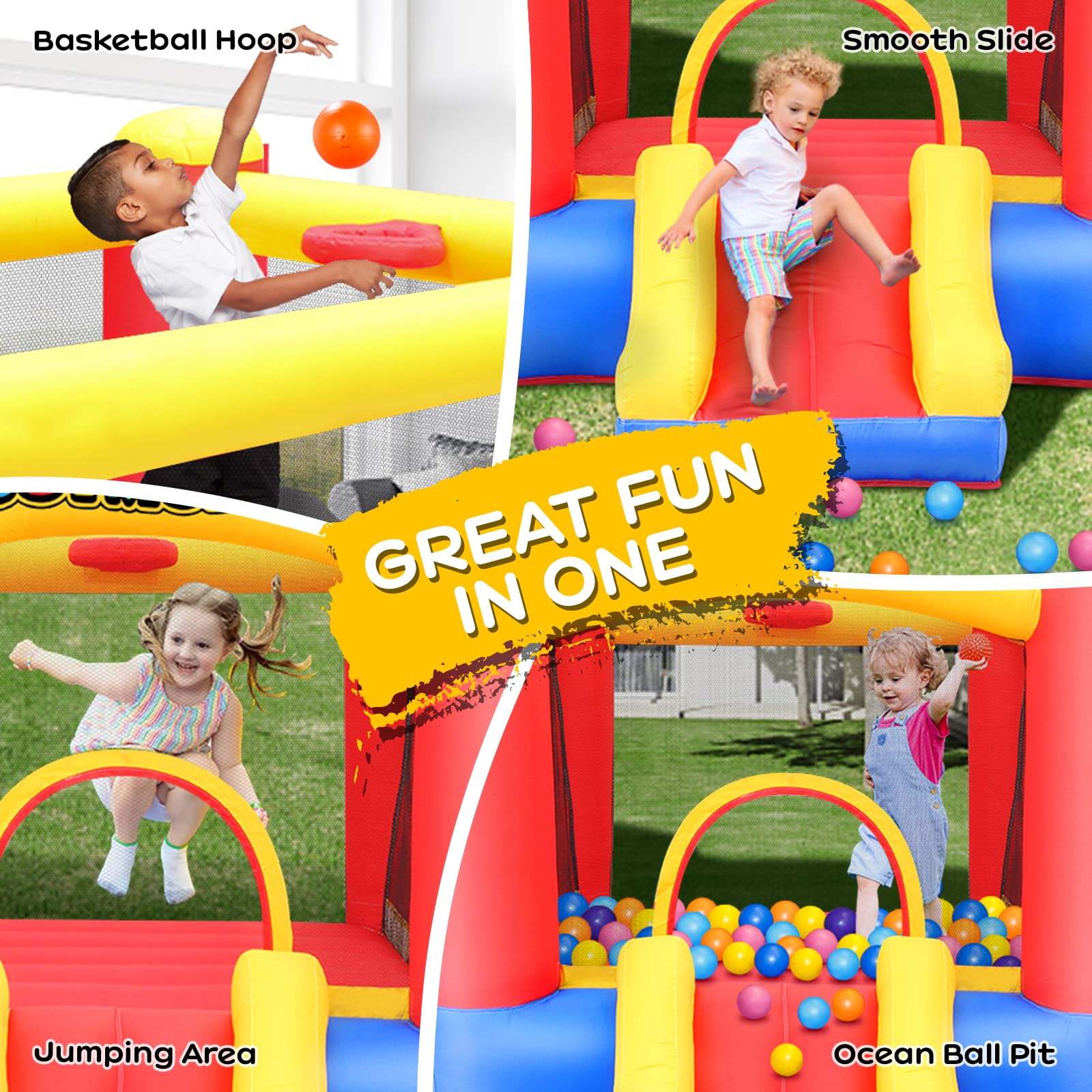 JOYMOR Inflatable Bounce House for Kids Ages 3-6 - Indoor Playhouse with Air Blower, Basketball Hoop & Slide - Perfect for Toddlers 1-3, Birthday Parties, Backyard Fun & Indoor Playtime