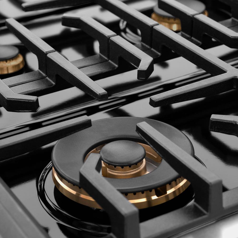 ZLINE 36 Inch Autograph Edition Paramount 6-Burner Gas Rangetop - Satin Stainless Steel with Matte Black Accents - Porcelain Cooktop (SRTSZ 36 MB) | Professional Kitchen Stove for Home Chefs & Cooking Enthusiasts