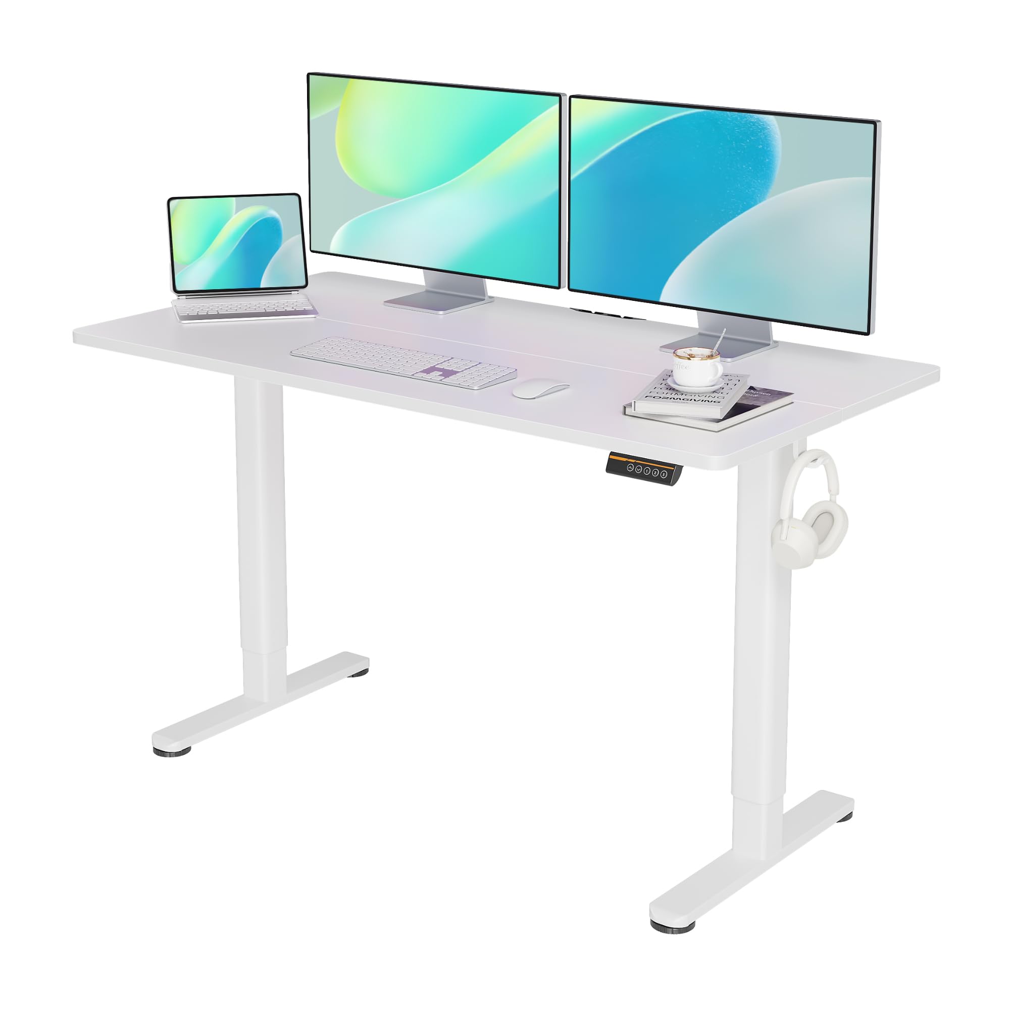 YDN Electric Standing Desk - 55x24 Inch Adjustable Height Sit Stand Desk with Splice Board, White Top for Home Office | Ergonomic Workspace Solution for Remote Work & Gaming Setup