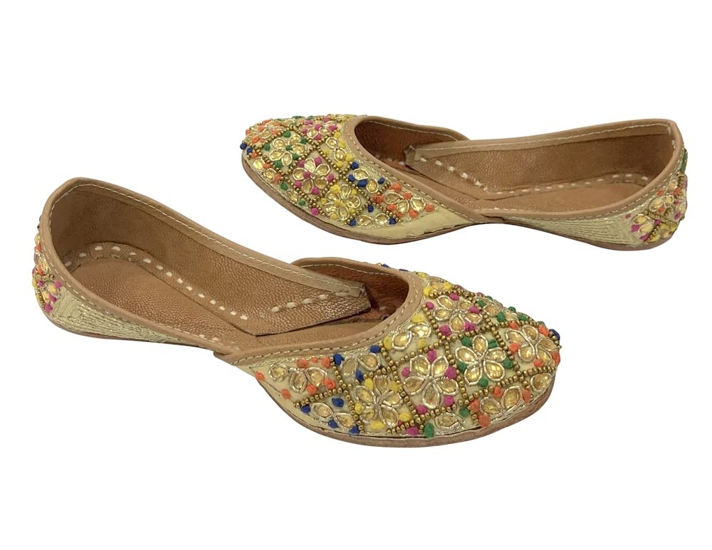 Multi Ethnic Punjabi Mojari Juttis for Girls - Toddler/Little Kid/Big Kid Ballerina Formal Beaded Shoes - Traditional Indian Jooti Jutties for Dress, Party & Wedding - Comfortable Slip-On Flats for Festive Occasions
