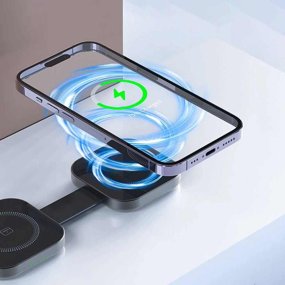 PowerMax Trio Foldable 3-in-1 Wireless Charger for iPhone, Samsung & AirPods - Fast Charging Stand for Home, Office & Travel