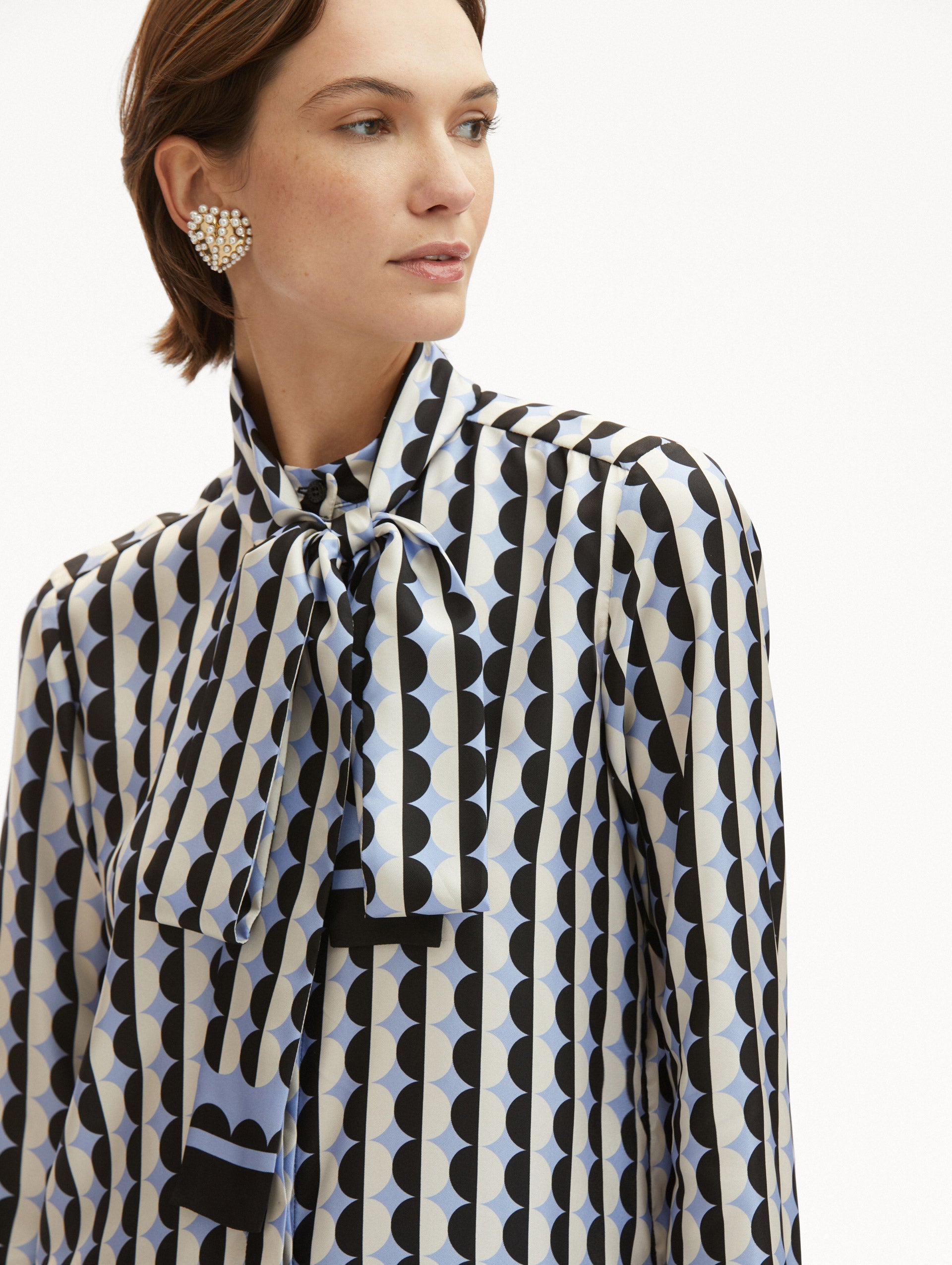 Geometric Circle Silk Twill Blouse - Women's Elegant Printed Blouse for Work & Evening Wear | Perfect for Office, Date Night & Special Occasions