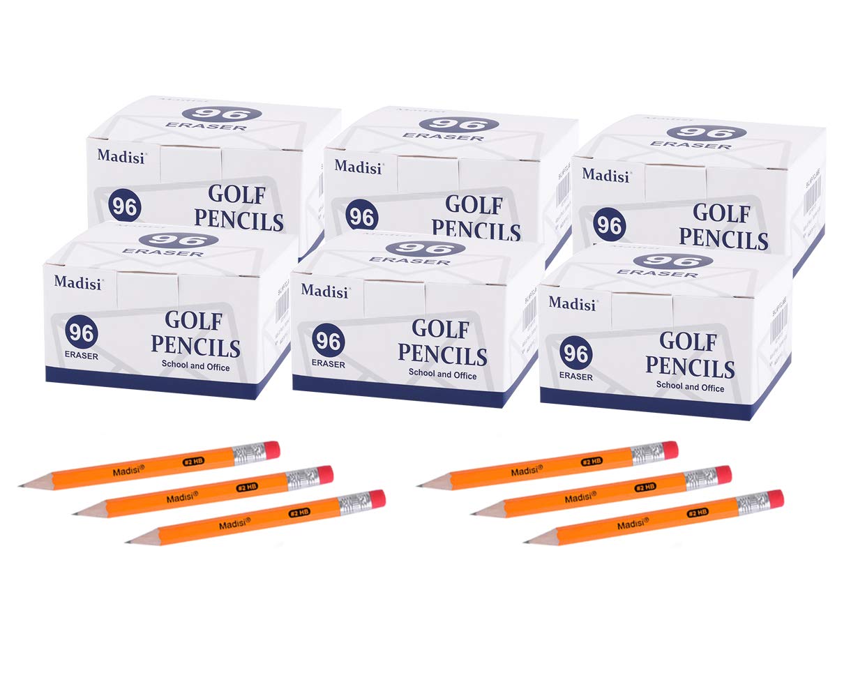 Madisi #2 HB Golf Pencils with Eraser - 3.5