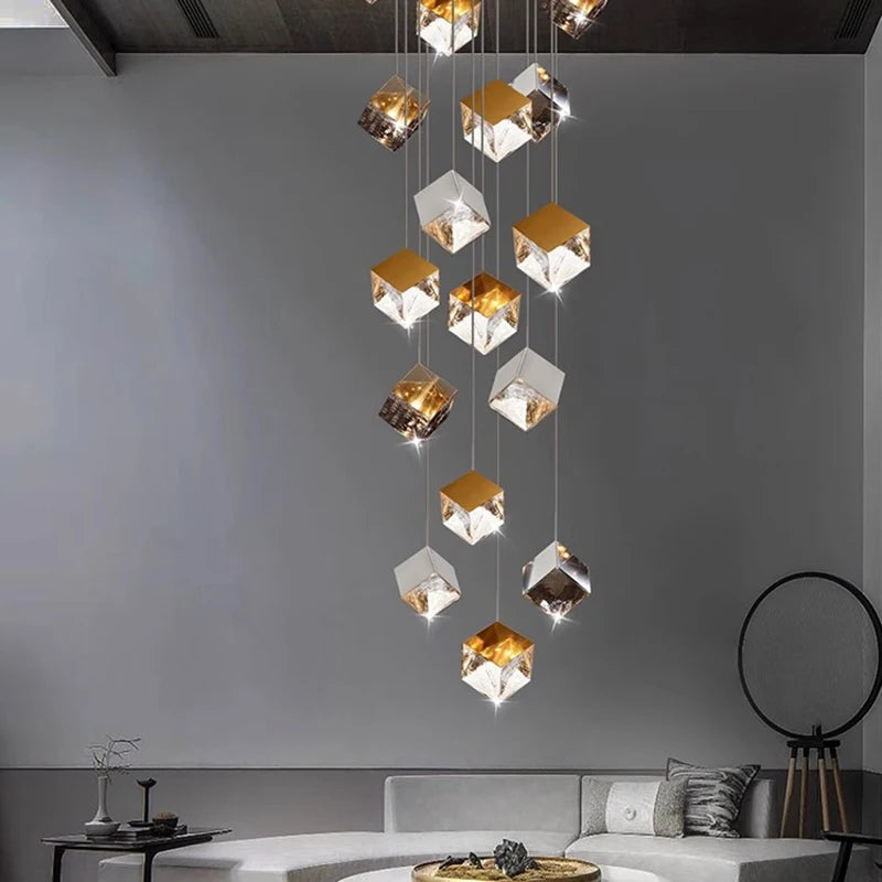 Aren Cube Large Pendant Light for High Ceilings - Modern Industrial Chandelier for Living Room, Dining Room & Entryway Lighting
