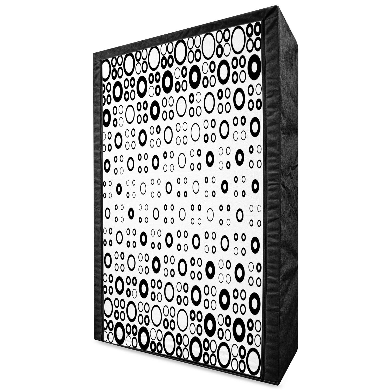 Ambesonne Geometric Circle Portable Fabric Wardrobe Closet Organizer with Shelves, 42.5 Inch Black White Vortex Pattern - Space Saving Storage Solution for Bedroom, Closet, Dorm or Apartment