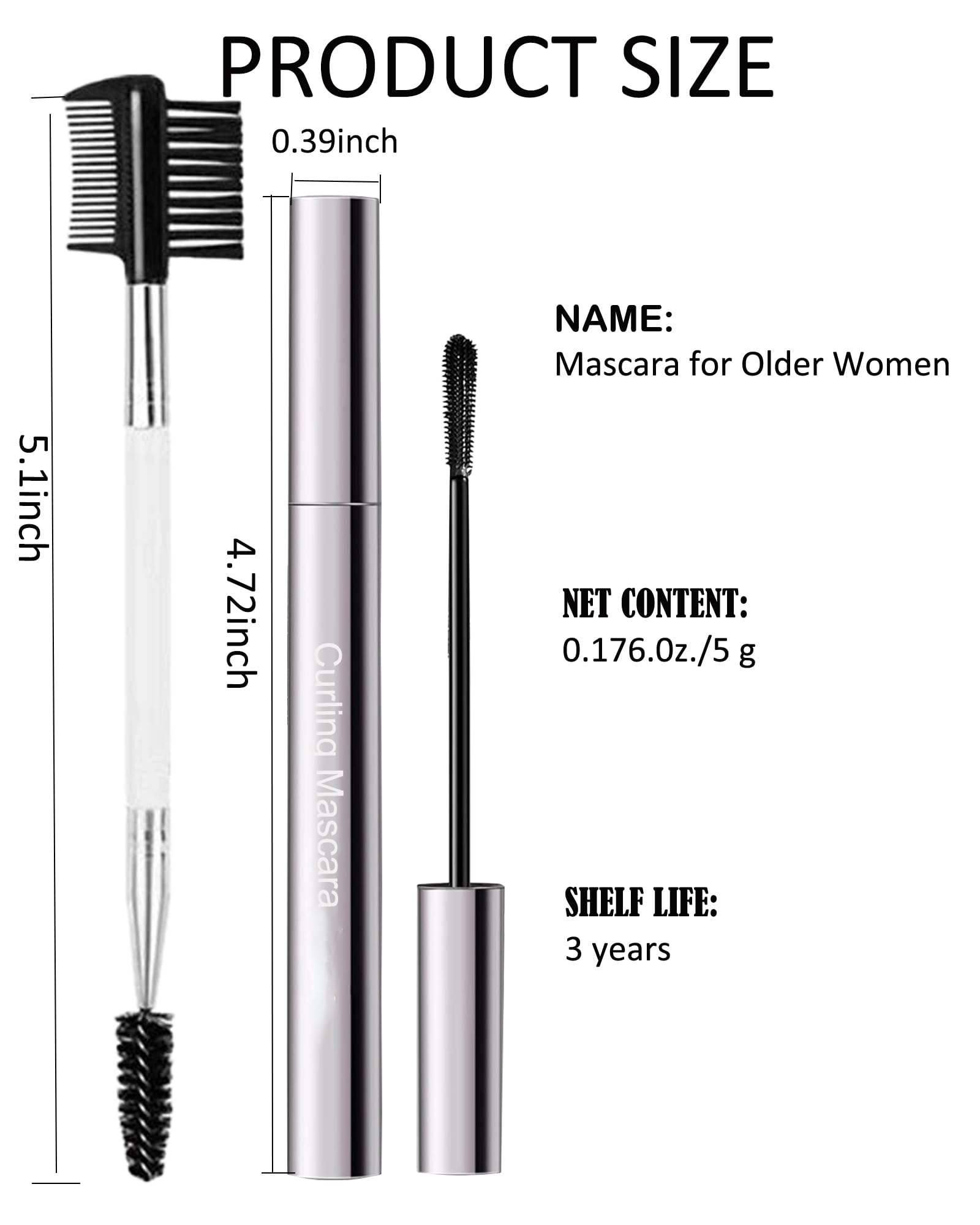 Waterproof Brown Mascara for Mature Women 60+ - Volumizing & Lengthening Hypoallergenic Mascara for Thin Lashes, Clump-Free & Long Lasting - Perfect for Sensitive Eyes & Everyday Makeup | Ideal for Work, Date Night & Special Occasions