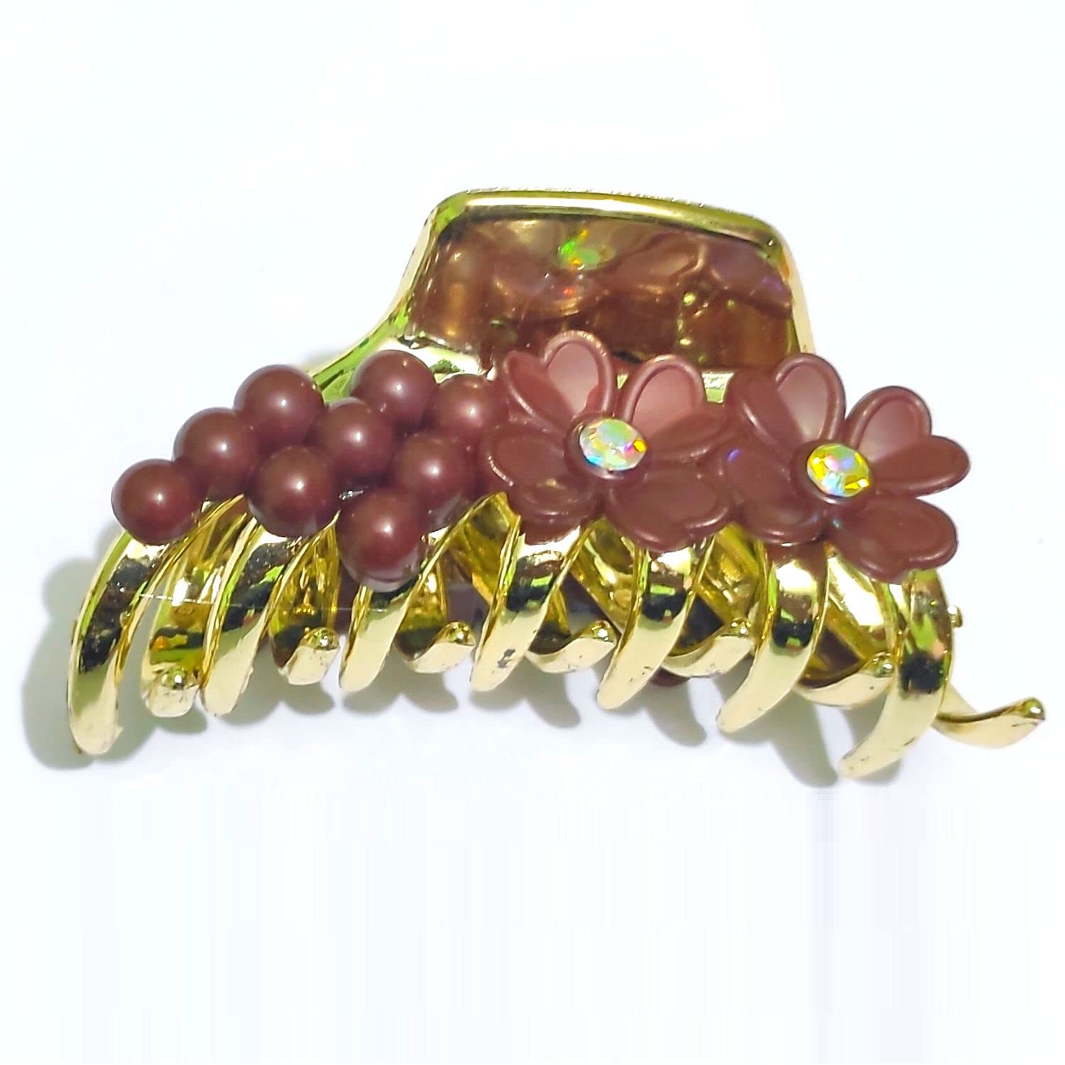 DEBINS 4 Pack Strong Hold Hair Claw Clips - Flower Design Hair Clamps for Women & Girls, Wedding & Party Hair Accessories (Black, Red, Blue, Dark Coffee) - Perfect for Updos, Ponytails & Everyday Styling