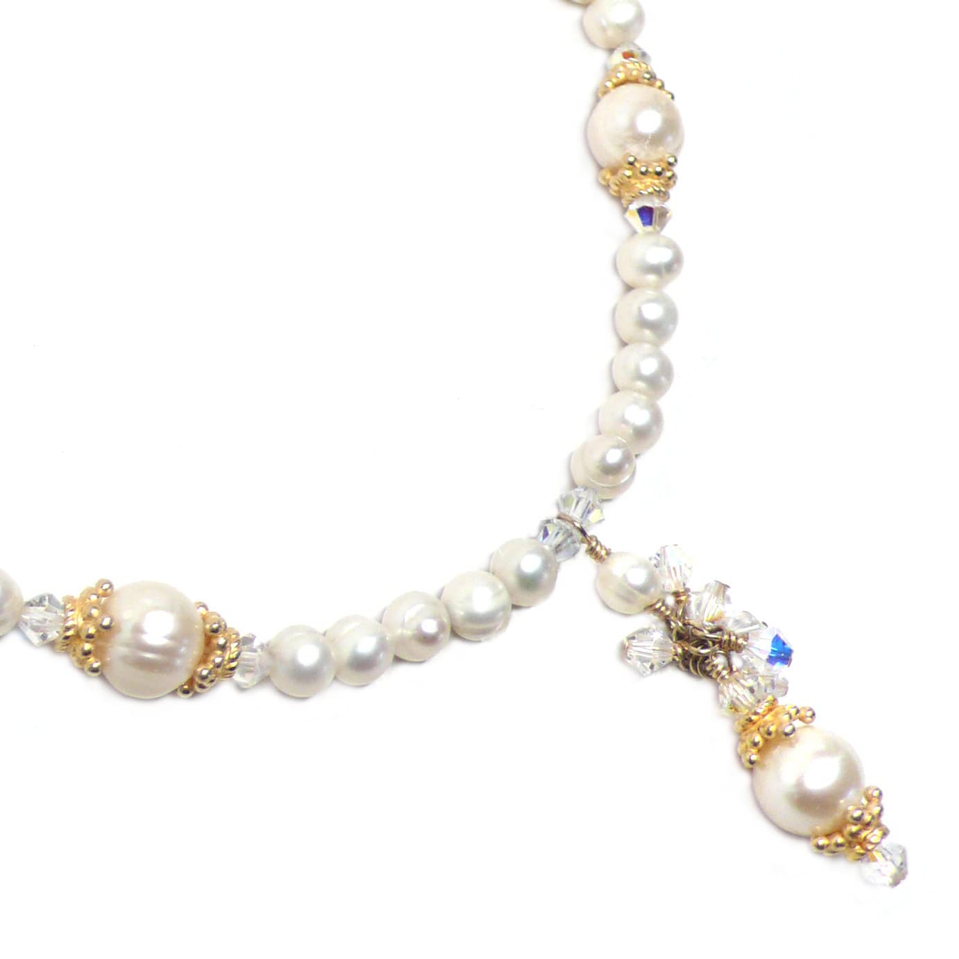 Elegant White Cultured Freshwater Pearl Necklace with Vermeil Crystal Accents - Perfect for Weddings, Parties & Special Occasions