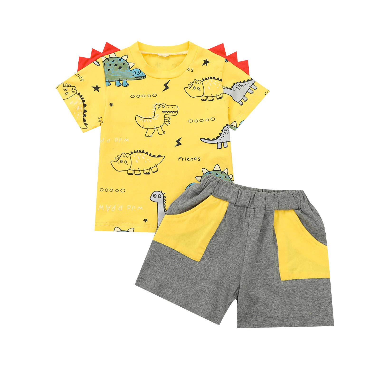 **3D Dinosaur Print Boys' 2-Piece Summer Outfit Set – Toddler Casual Clothes for Playdates & Outdoor Adventures**