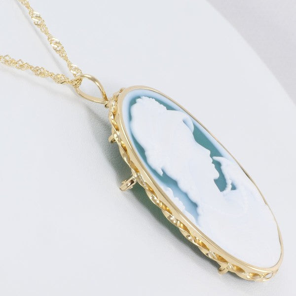 18K Yellow Gold Cameo Necklace & Brooch Set with Certificate - Vintage Jewelry for Women, Elegant Gift for Brides, Anniversaries & Special Occasions
