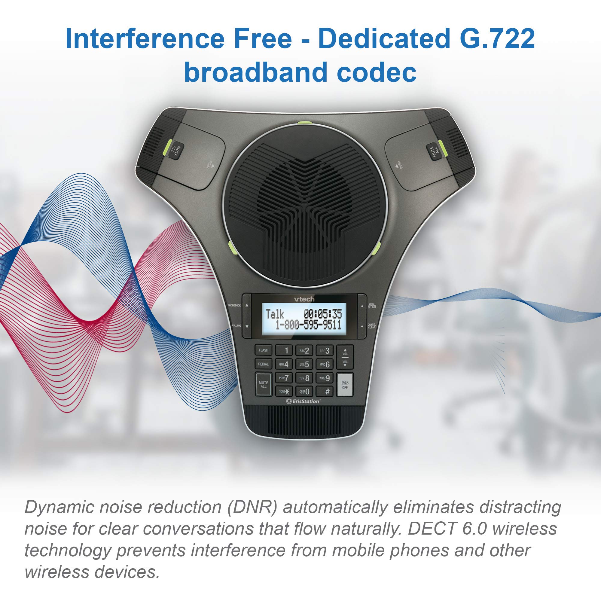 VTech VCS702 ErisStation DECT 6.0 Conference Phone with 2 Wireless Microphones - OrbitLink Wireless Technology for Clear Audio - Perfect for Office Meetings & Conference Calls