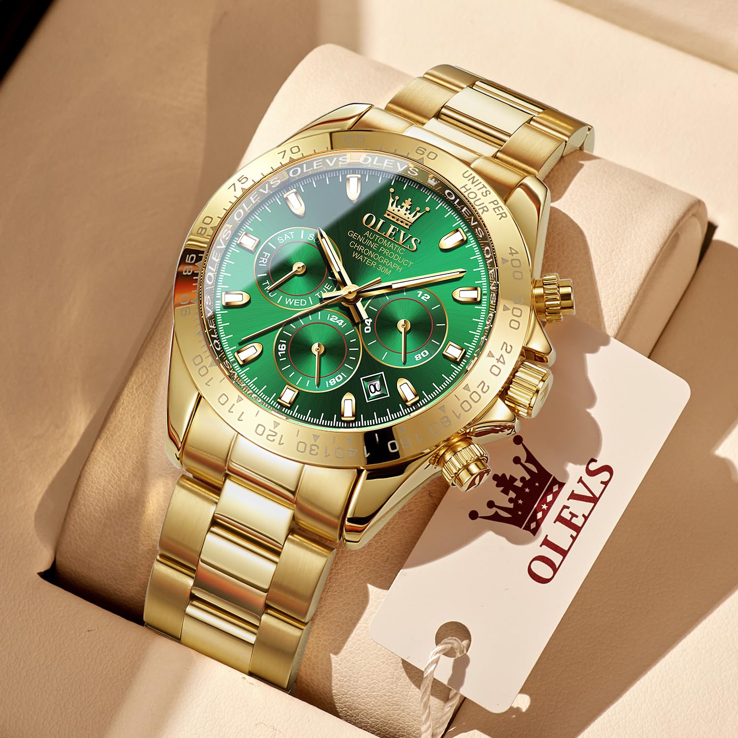 OLEVS Automatic Gold Watches for Men - Luxury Classic Stainless Steel Calendar Luminous Waterproof Watch for Business & Formal Occasions