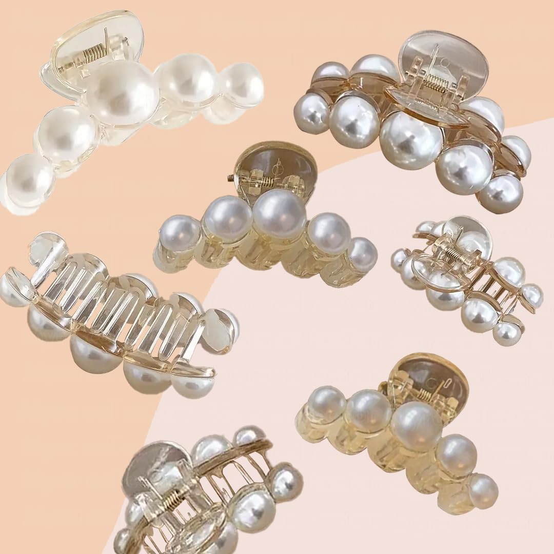 Myra Collection 3-Piece White Pearl Hair Claw Clips - Elegant & Stylish Hair Accessories for Women & Girls - Perfect for Weddings, Parties, and Everyday Wear