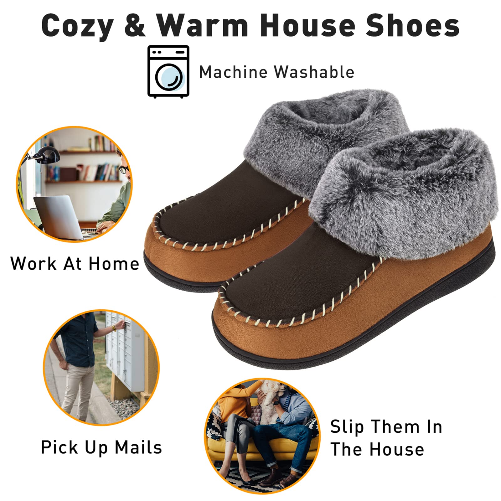 VONMAY Women's Fuzzy Plush Bootie Slippers - Warm Suede Moccasin House Shoes with Memory Foam & Non-Slip Sole for Indoor/Outdoor Wear - Perfect for Winter Comfort at Home, Office or Travel