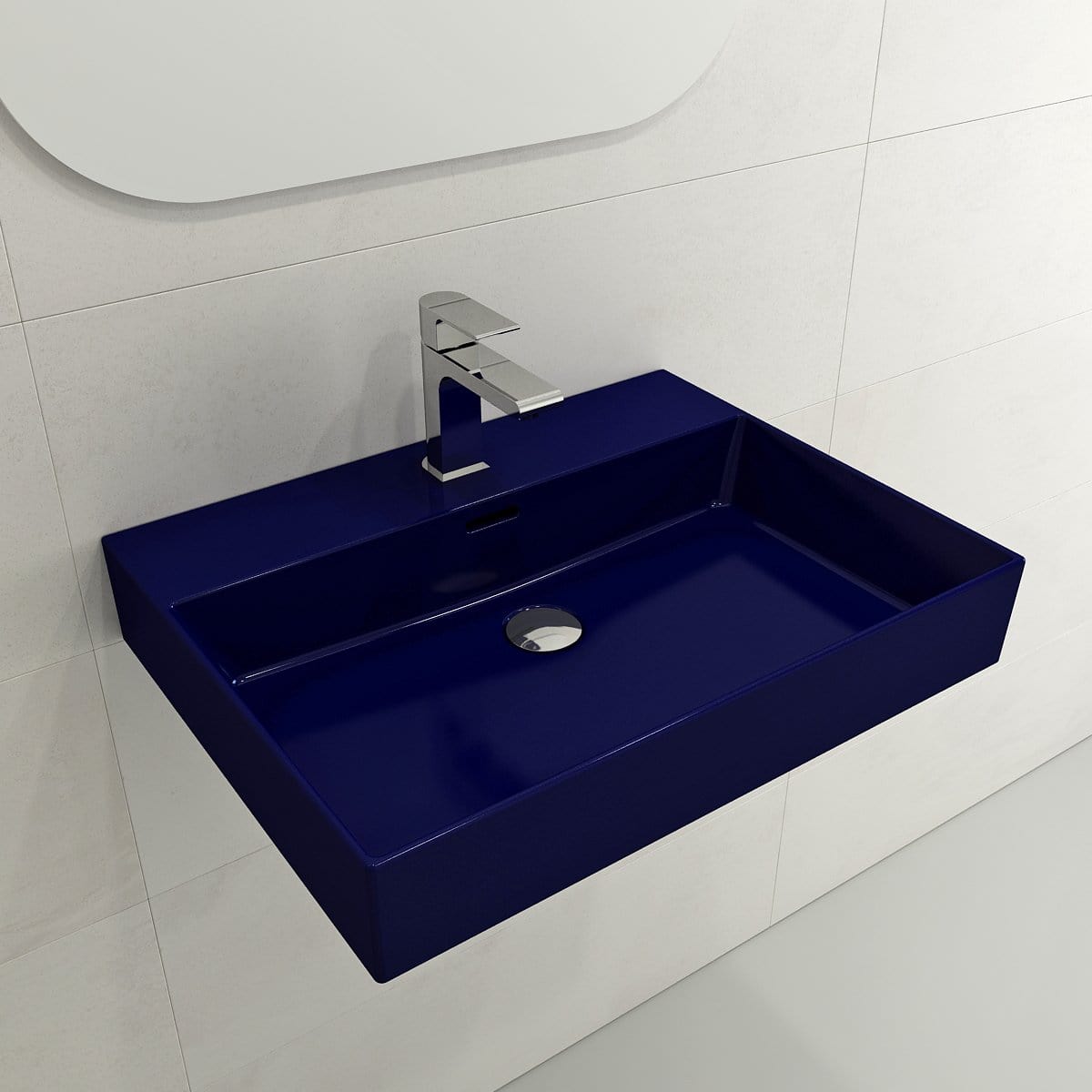 BOCCHI MILANO 24 Inch Wall Mounted Bathroom Sink - Fireclay Porcelain Vessel Basin with Overflow and Single Faucet Hole - Perfect for Modern Homes, Small Bathrooms & Powder Rooms
