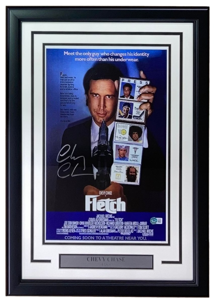 Chevy Chase Autographed 11x17 Fletch Movie Poster - Framed Collectible Memorabilia for Movie Fans & Home Theater Decor