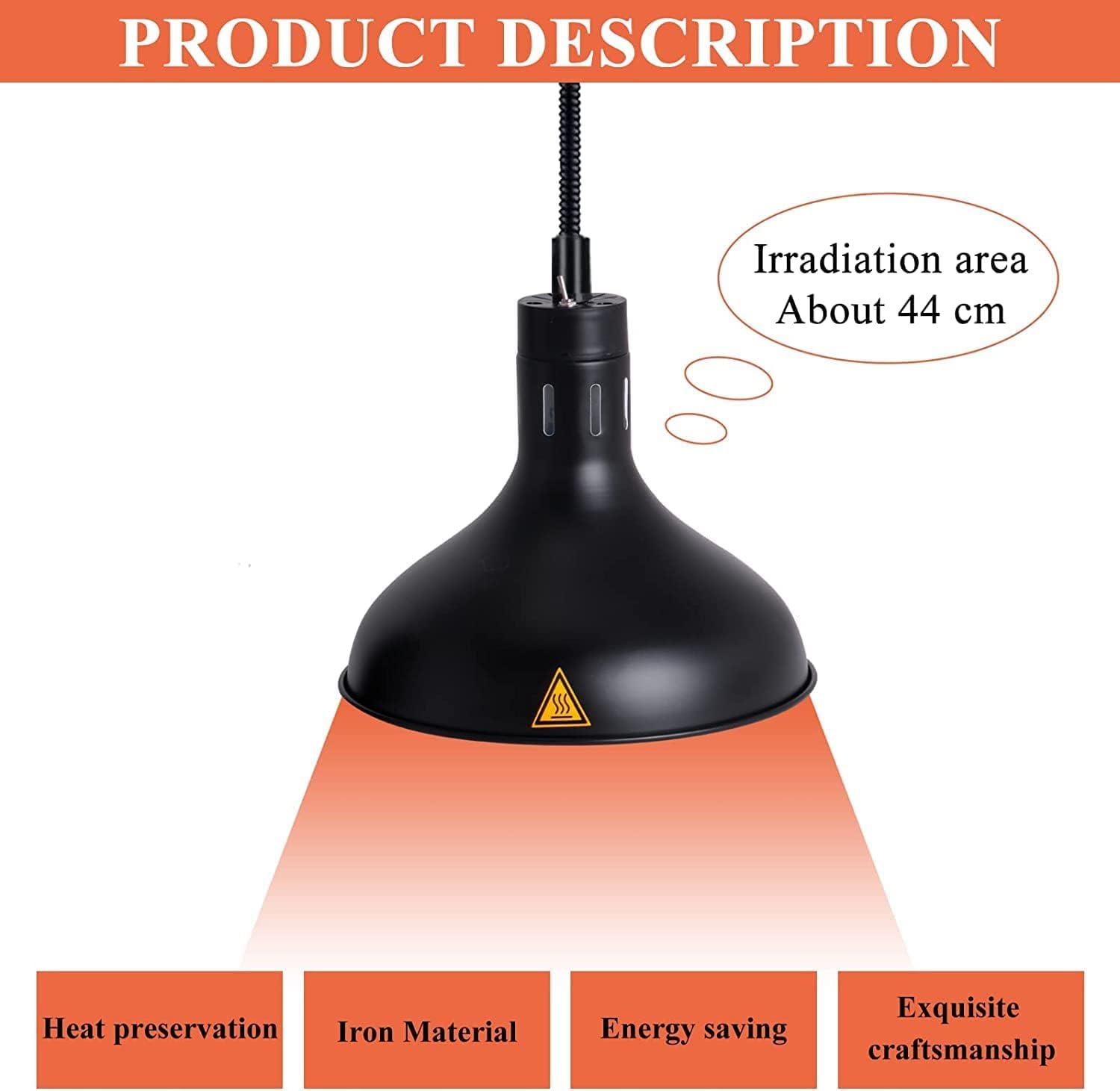 Commercial Food Heat Lamp - Adjustable Hanging Buffet Warmer for Restaurants, Catering & Events - Gold Finish Food Preservation Chandelier - Perfect for Buffets, BBQ Parties & Food Display Stations