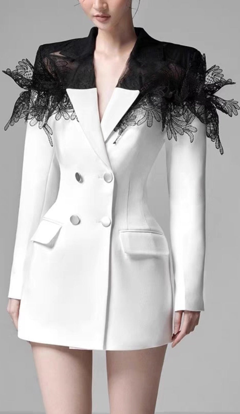 Elegant White 3D Embroidered Suit Dress for Women - Perfect for Weddings, Parties & Formal Events