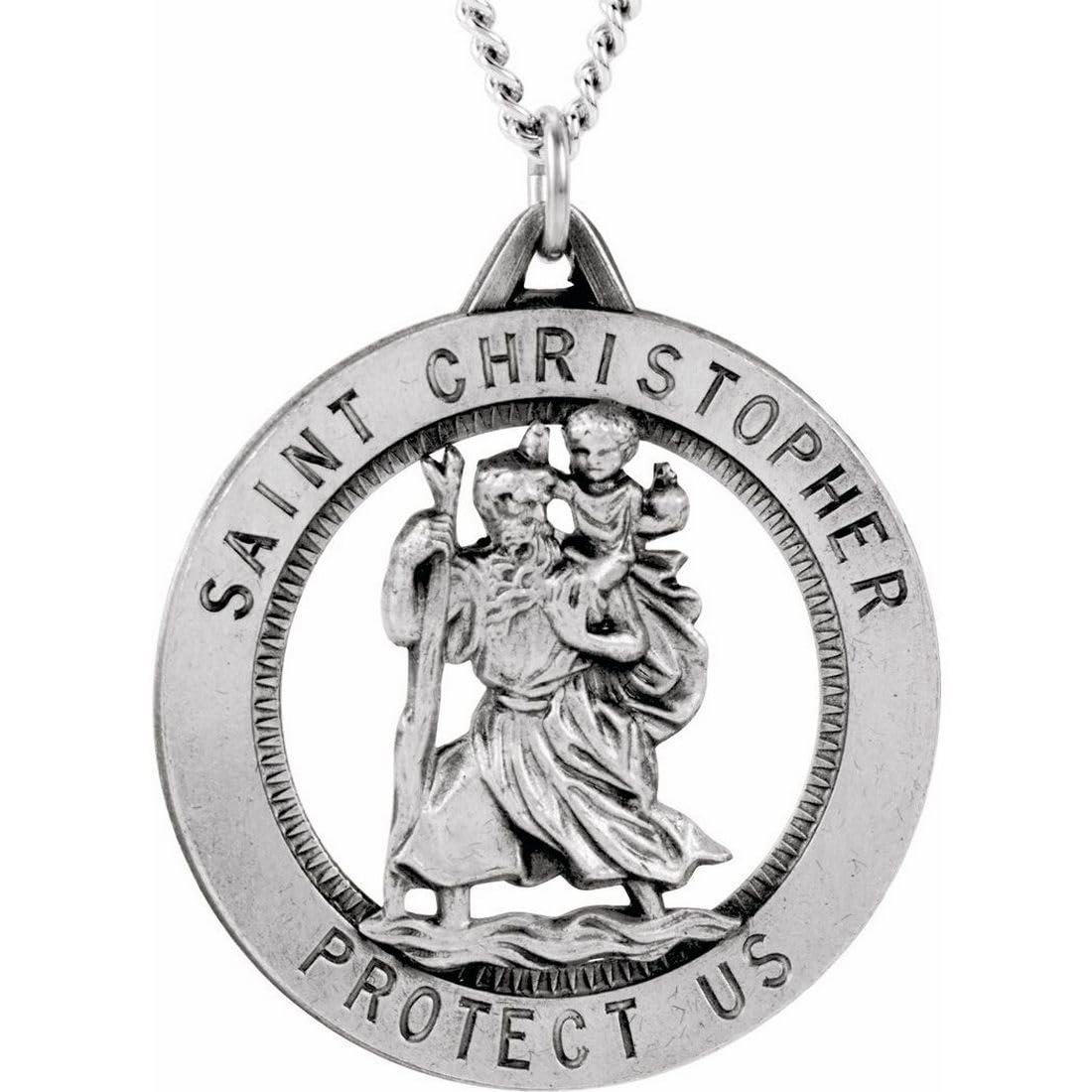 925 Sterling Silver Round St. Christopher Pendant Necklace for Women - Religious Medal Jewelry for Protection & Travel Blessings - Perfect for Gifts, Daily Wear & Special Occasions